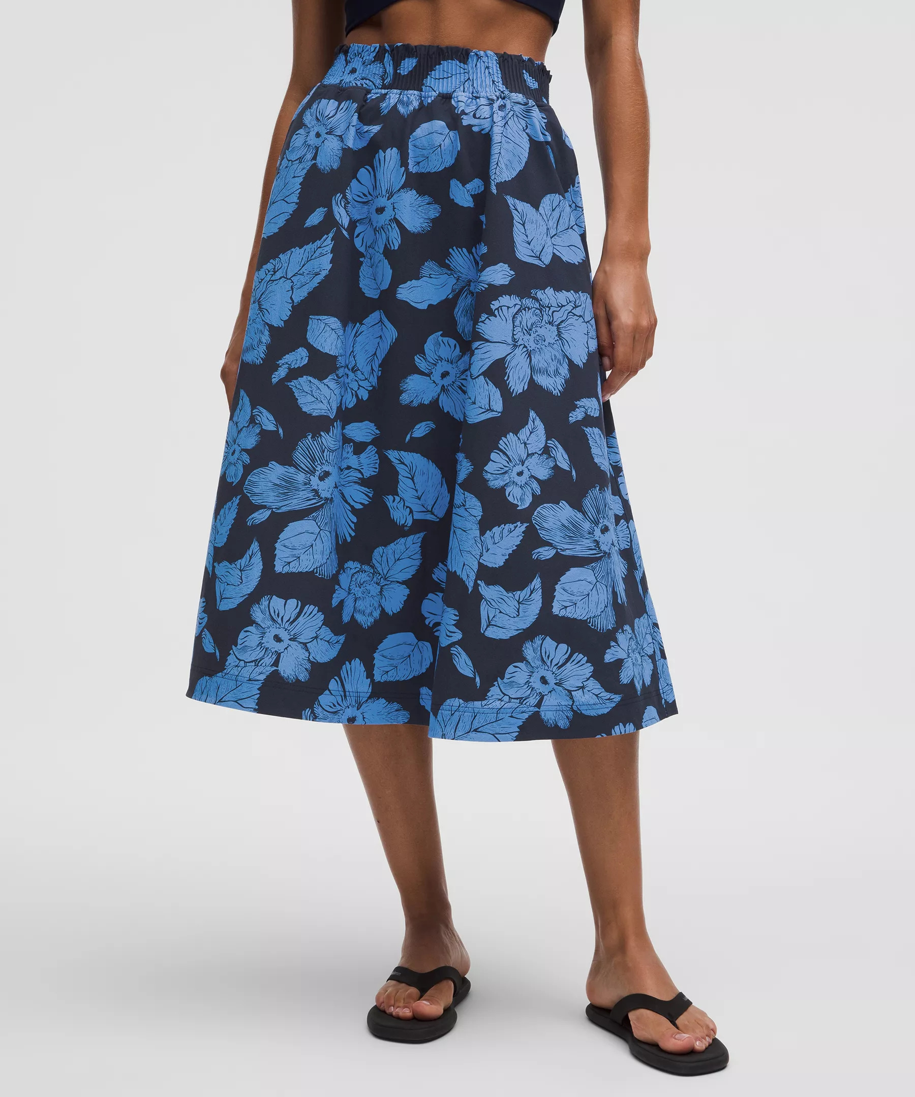 Stretch Woven Ruffle-Waist Midi Skirt - 2