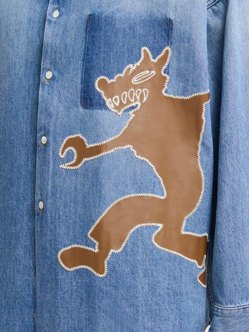 BLUE DENIM SHIRT WITH WOLF PATCH - 4