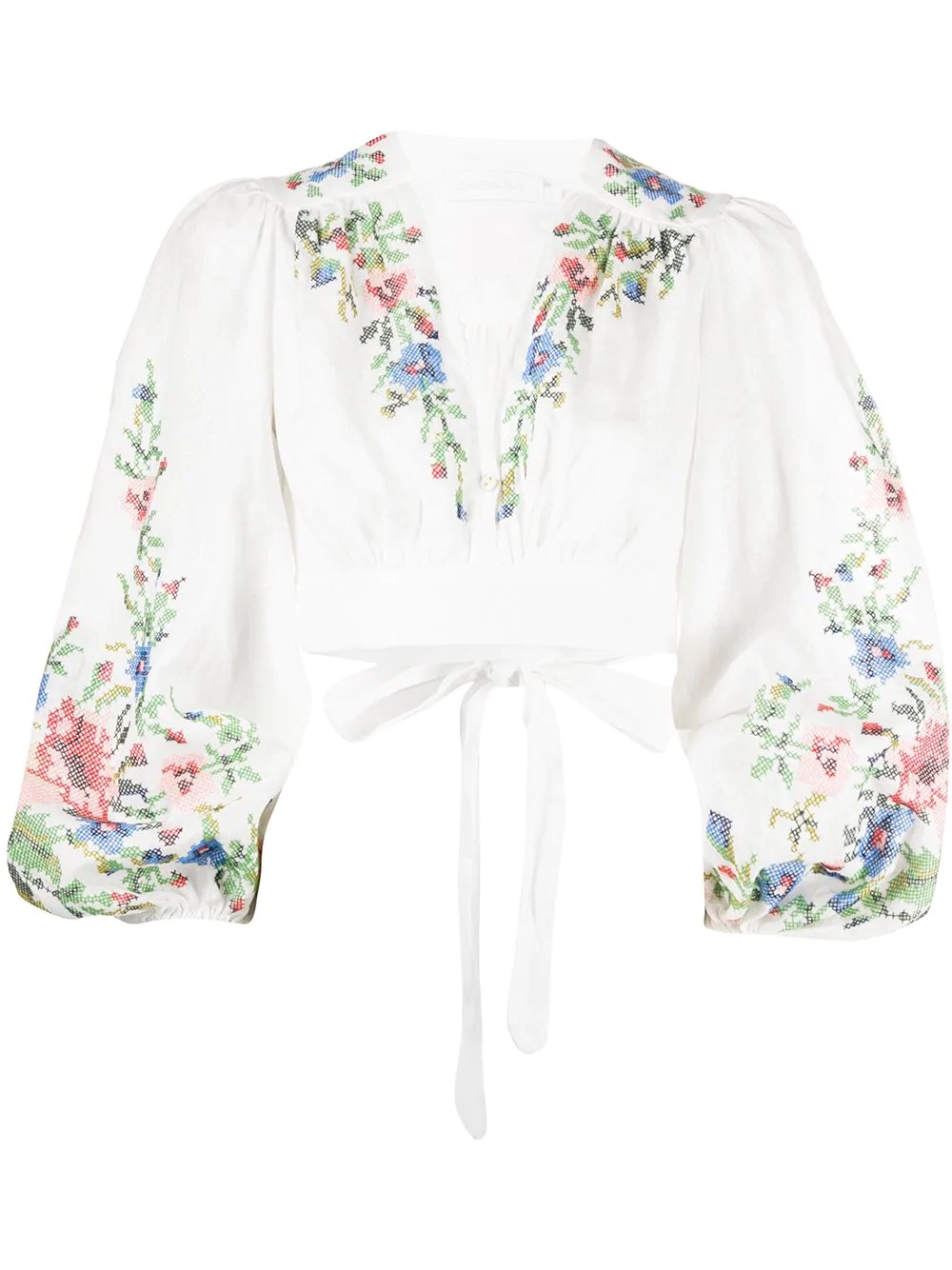 floral embroidered cropped top - 1