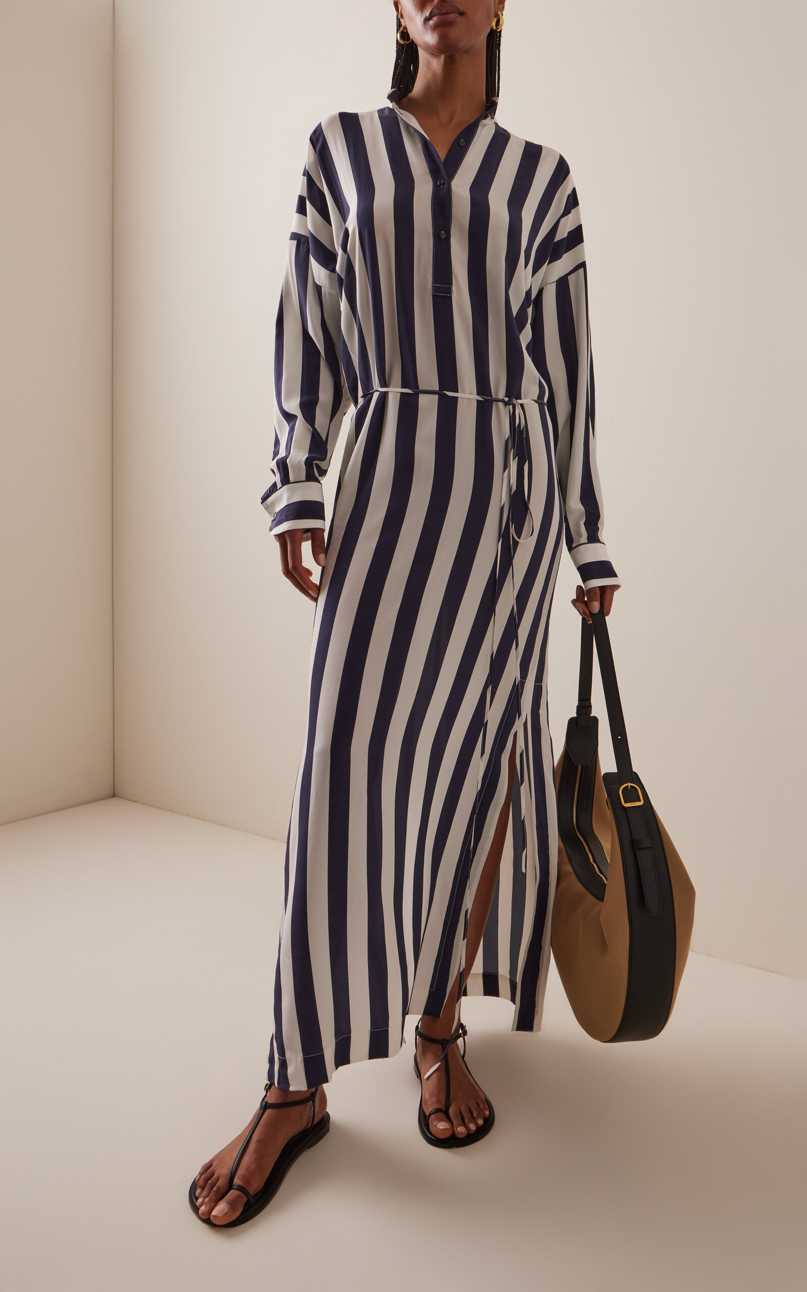 Orta Striped Silk Crepe de Chine Maxi Shirt Dress stripe - 2