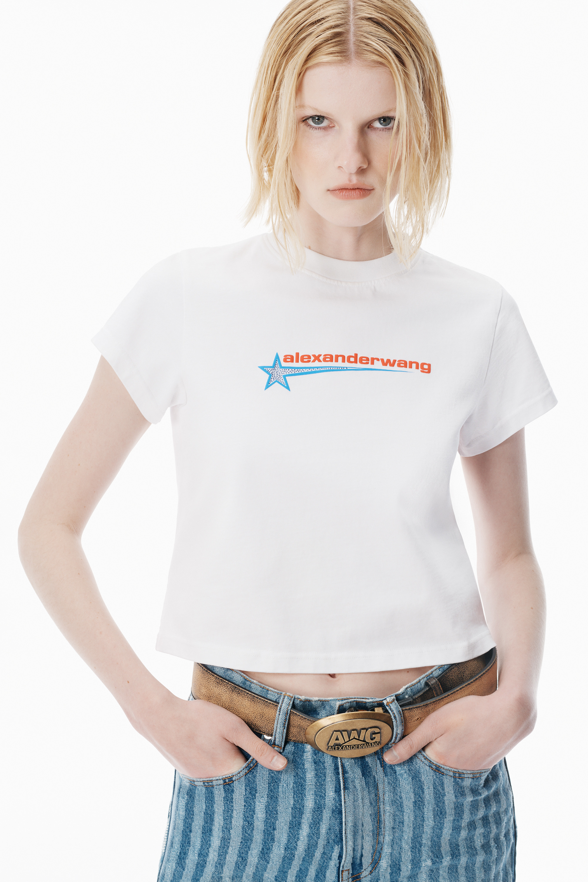 White Crystal Hotfix Star Jersey Tee - 3