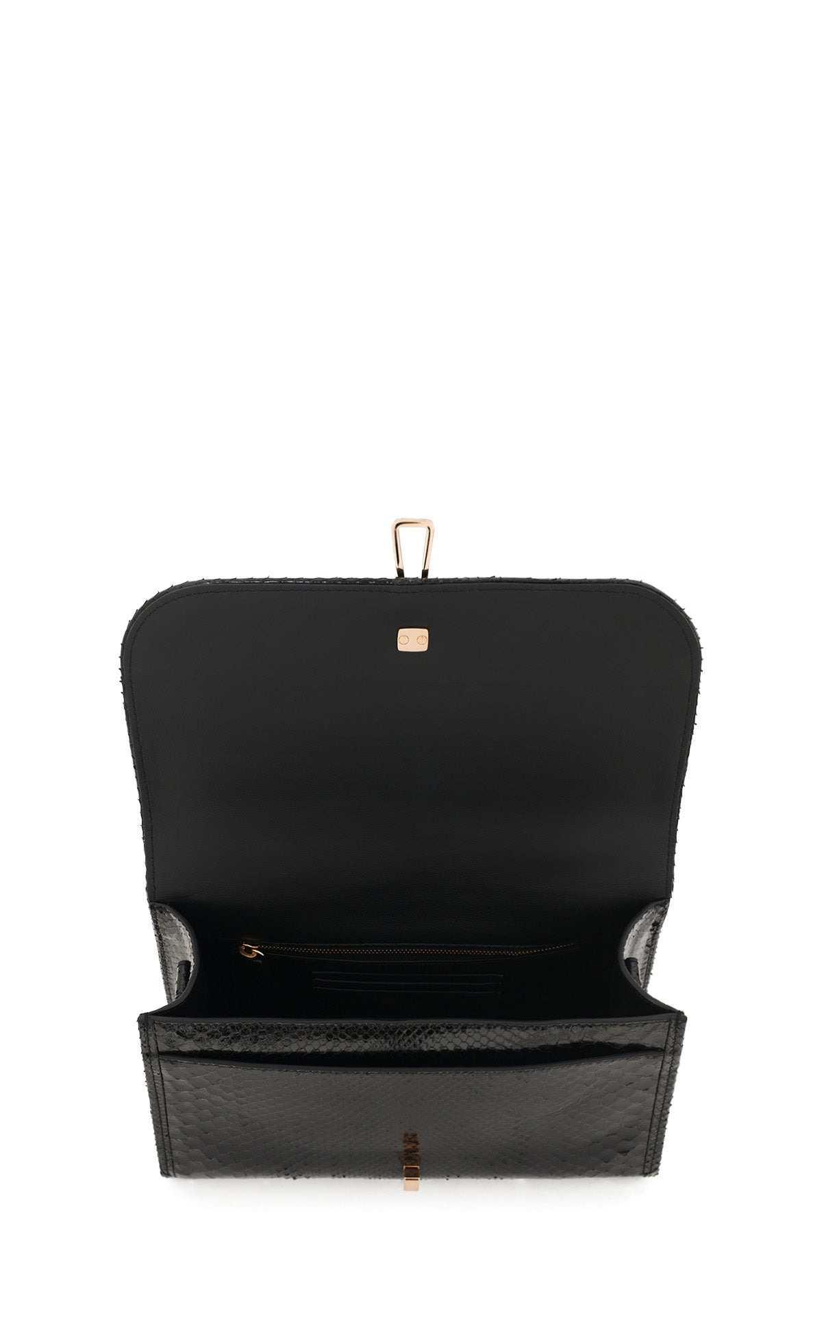 Medium Leonora Flap Bag in Black Snakeskin with Sunglasses Pouch - 6