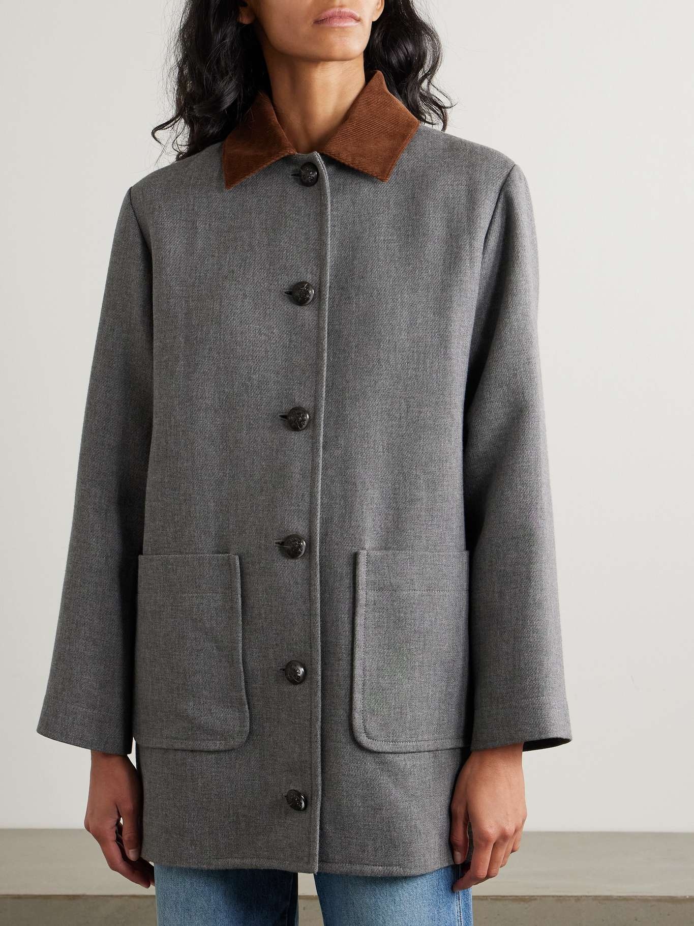 Freya corduroy-trimmed woven coat - 3