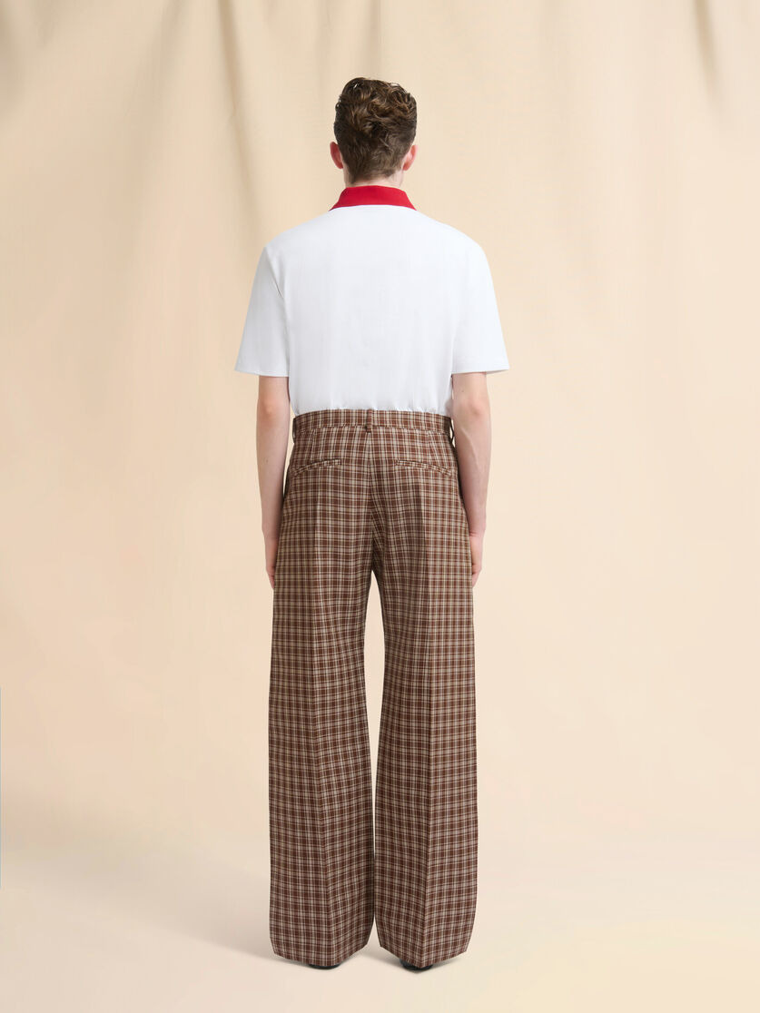 BROWN WOOL TROUSERS WITH CHECKED PATTERN - 3