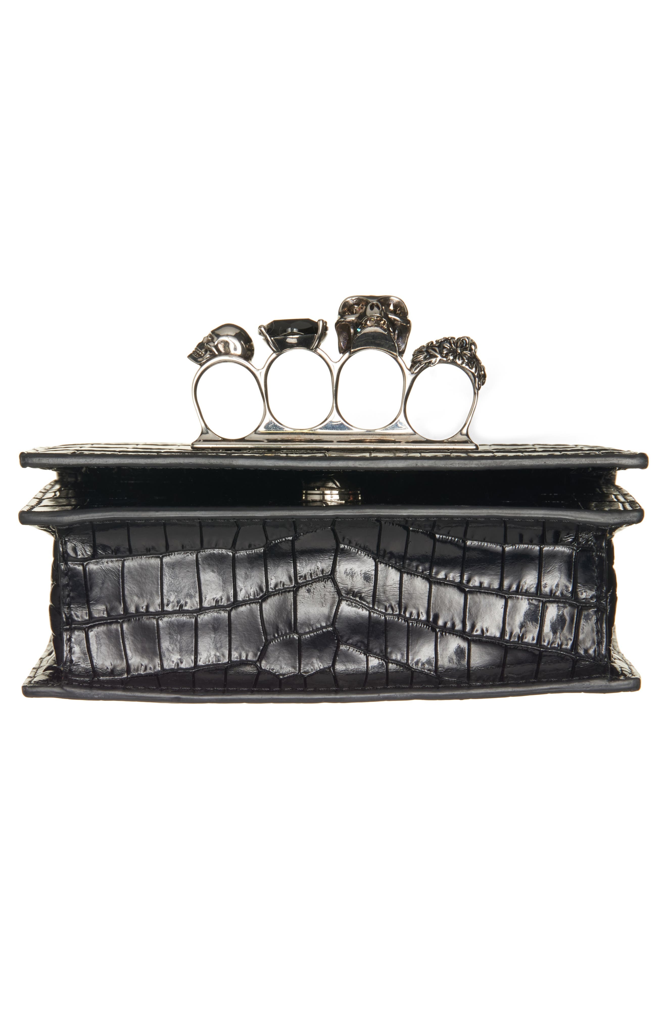 McQueen Mini Jeweled Croc Embossed Leather Crossbody Bag in Black at Nordstrom - 7
