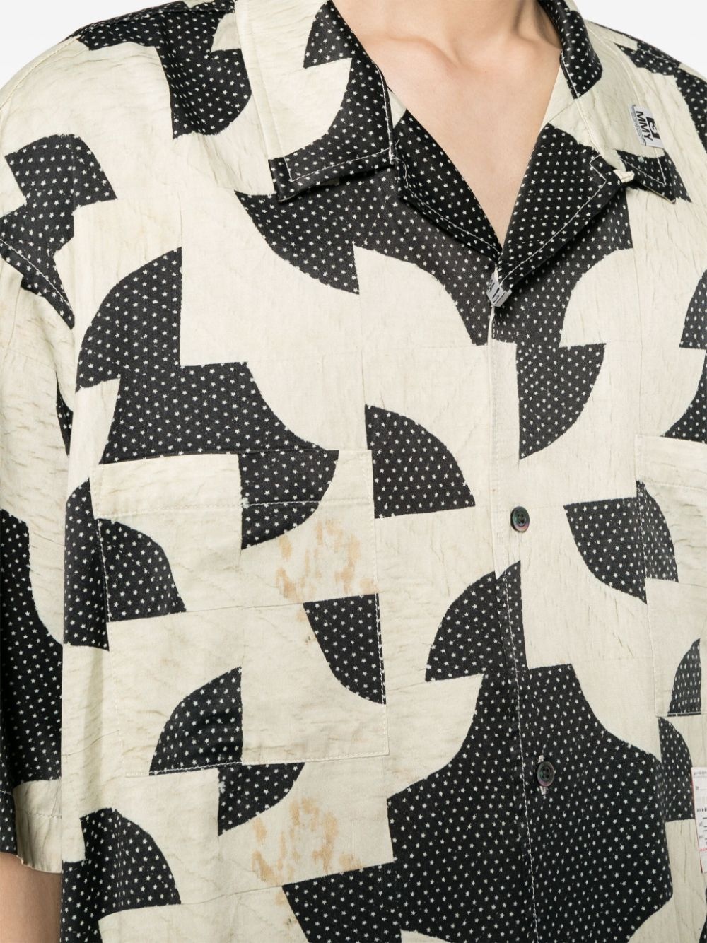 patchwork-pattern cuban-collar shirt - 5