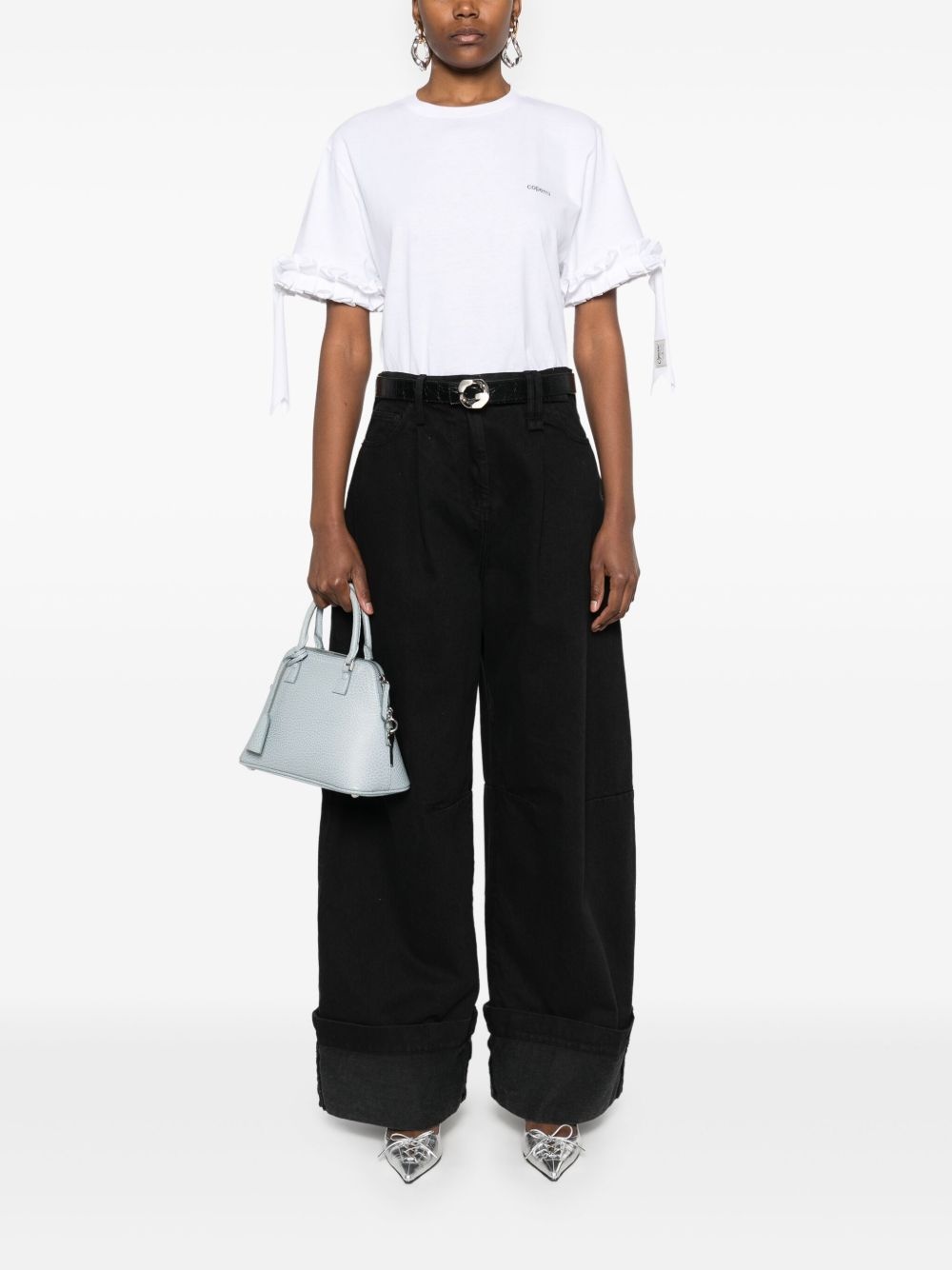 logo-print ruffle-trim T-shirt - 2