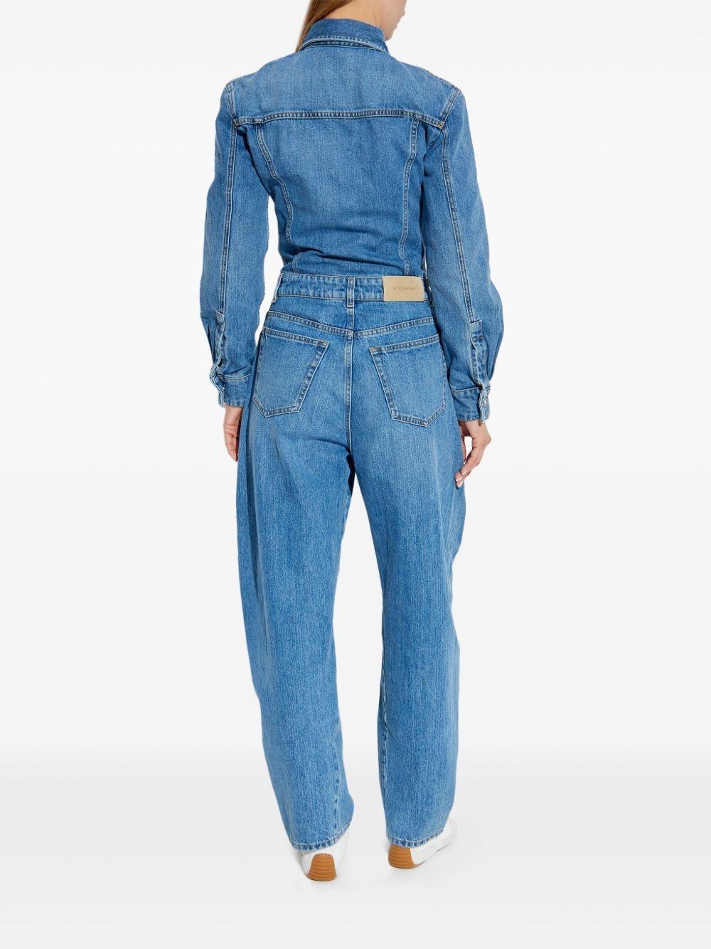 denim shirt-collar jumpsuit - 4