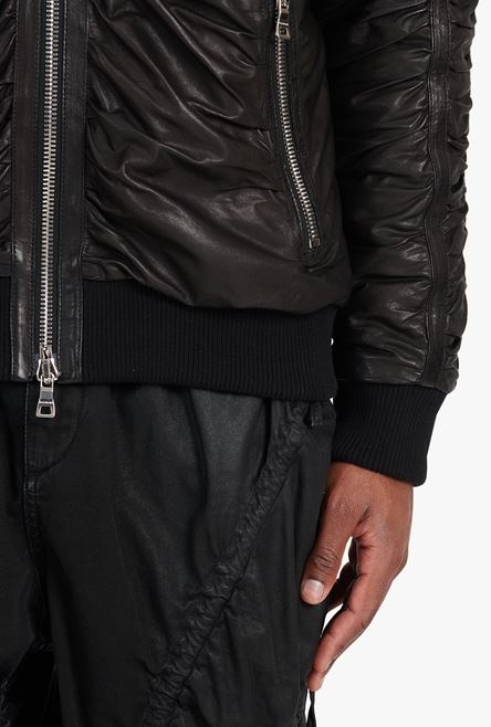 Black leather bomber jacket - 6