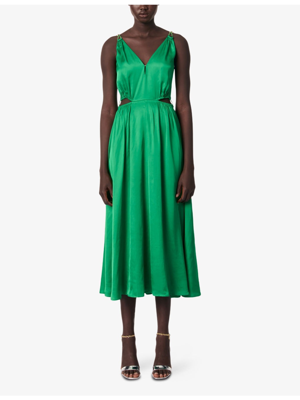V-Neck Cut-Out Woven Midi Dress - 3
