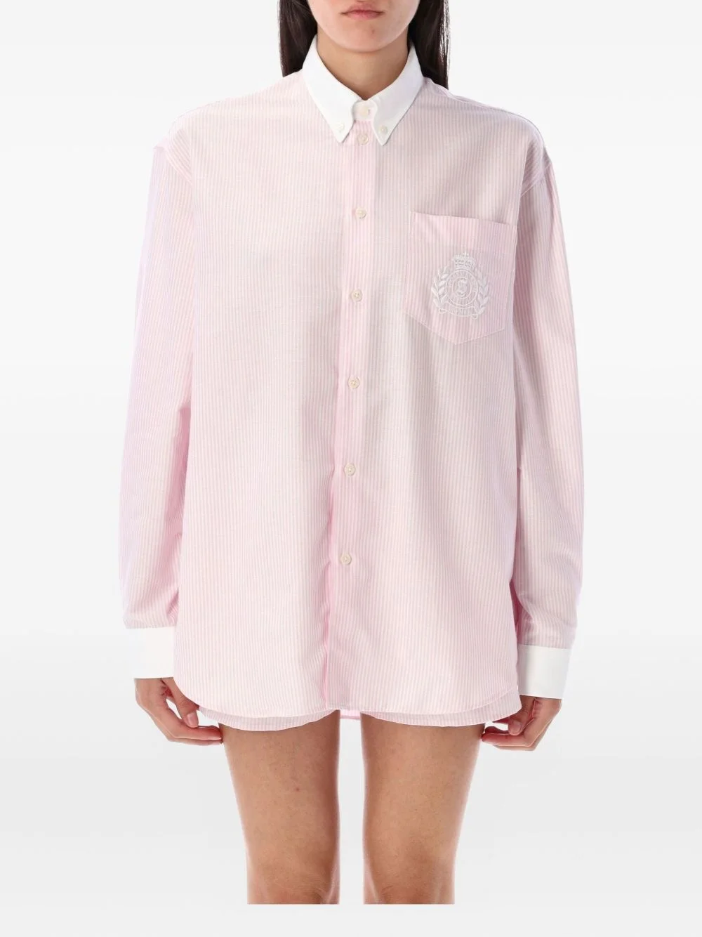 crest-embroidered striped shirt - 1