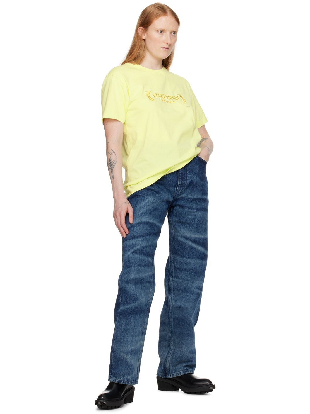 Eytys｜SHORT-SLEEVED ROUND NECK T-SHIRTS (Leon Extra Vir Yellow Leon 'Extra Virgin' T-Shirt by EYTYS on Sale