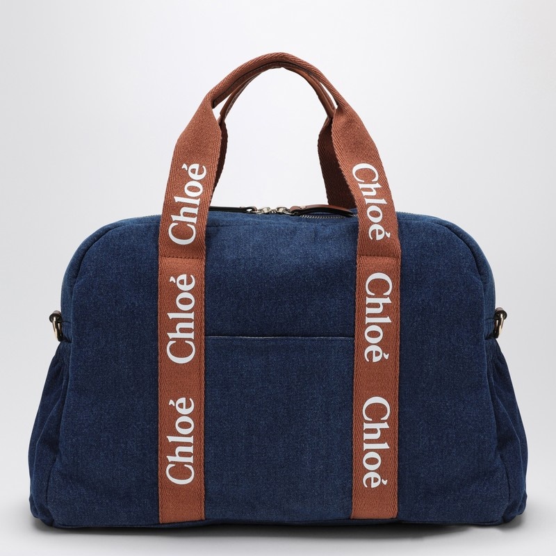 Blue denim changing bag with logo - 1