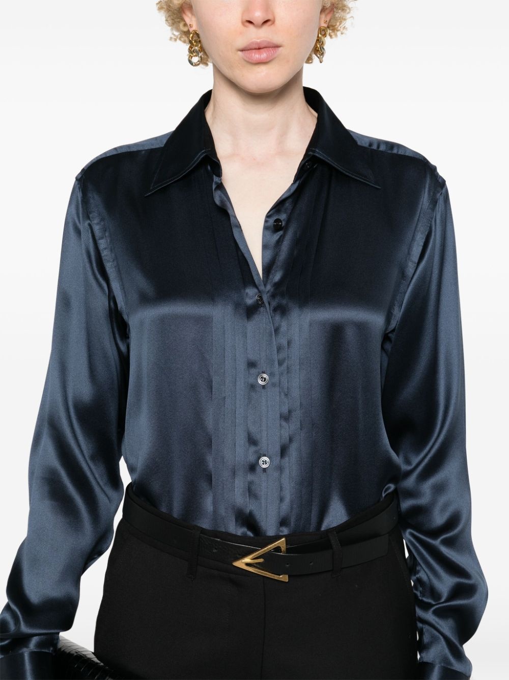 pintuck-detail silk shirt - 5