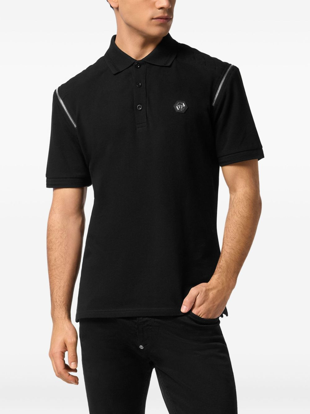 quilted-shoulder polo shirt - 2