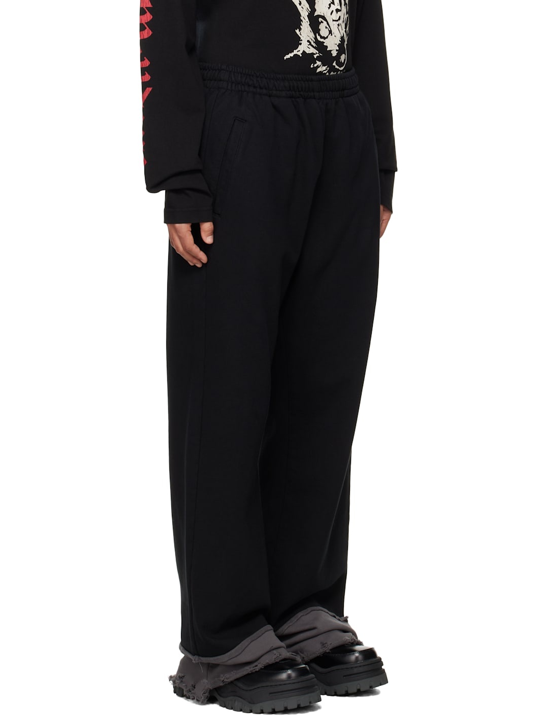 Black Destroyed Color Block Lounge Pants - 2