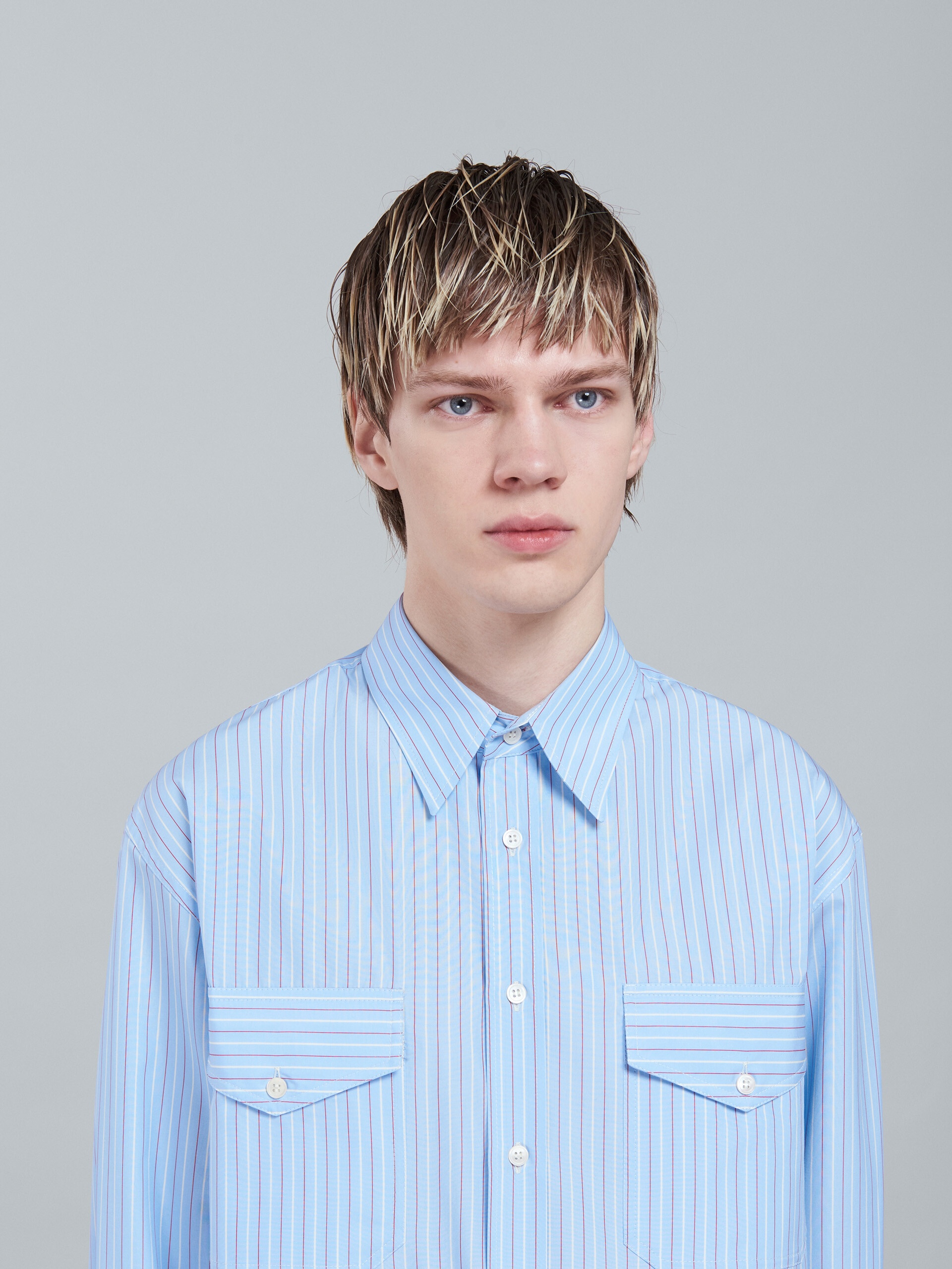 SKY BLUE STRIPED POPLIN SHIRT - 4