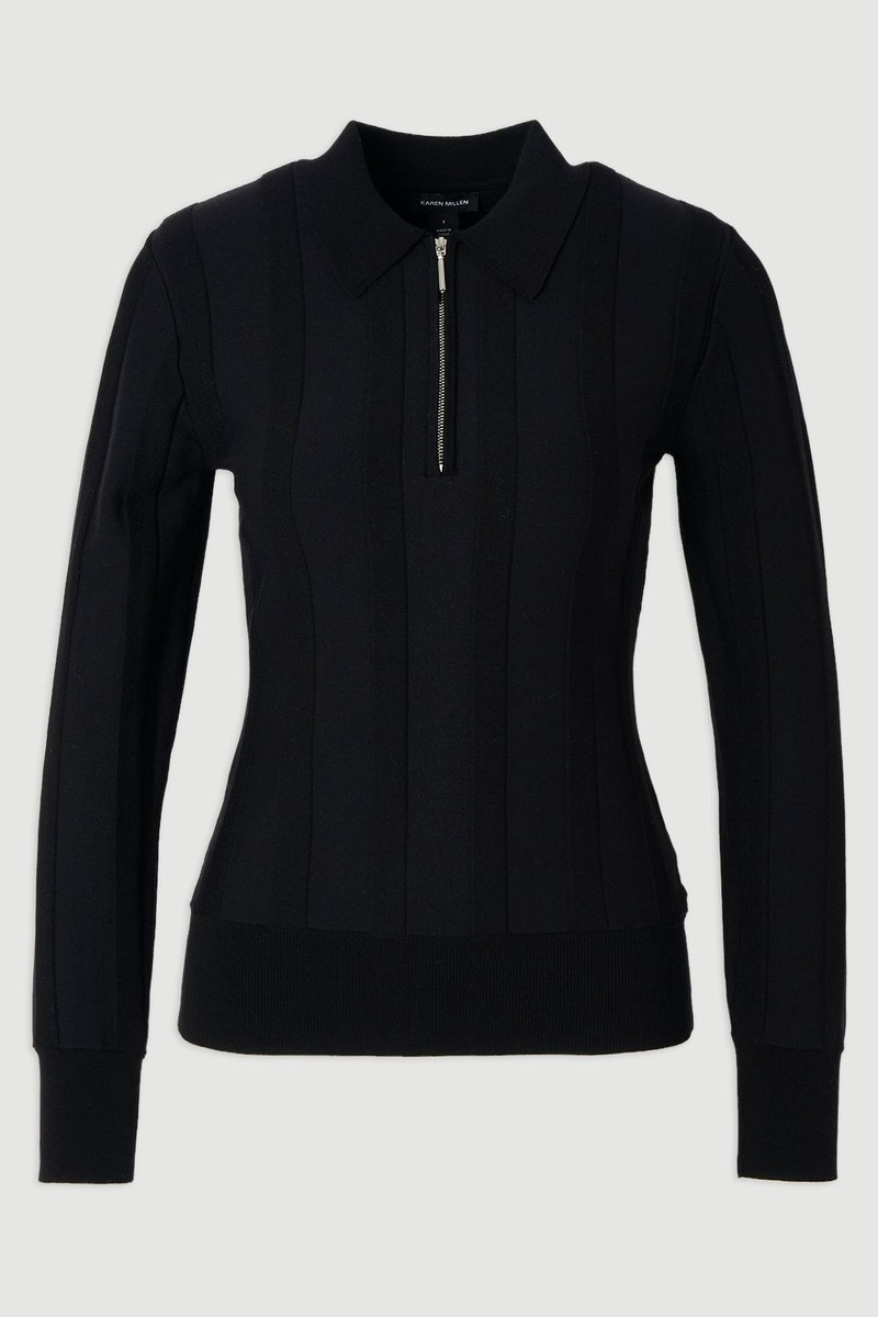 Rib Knit Colour Block Zip Through Top 4