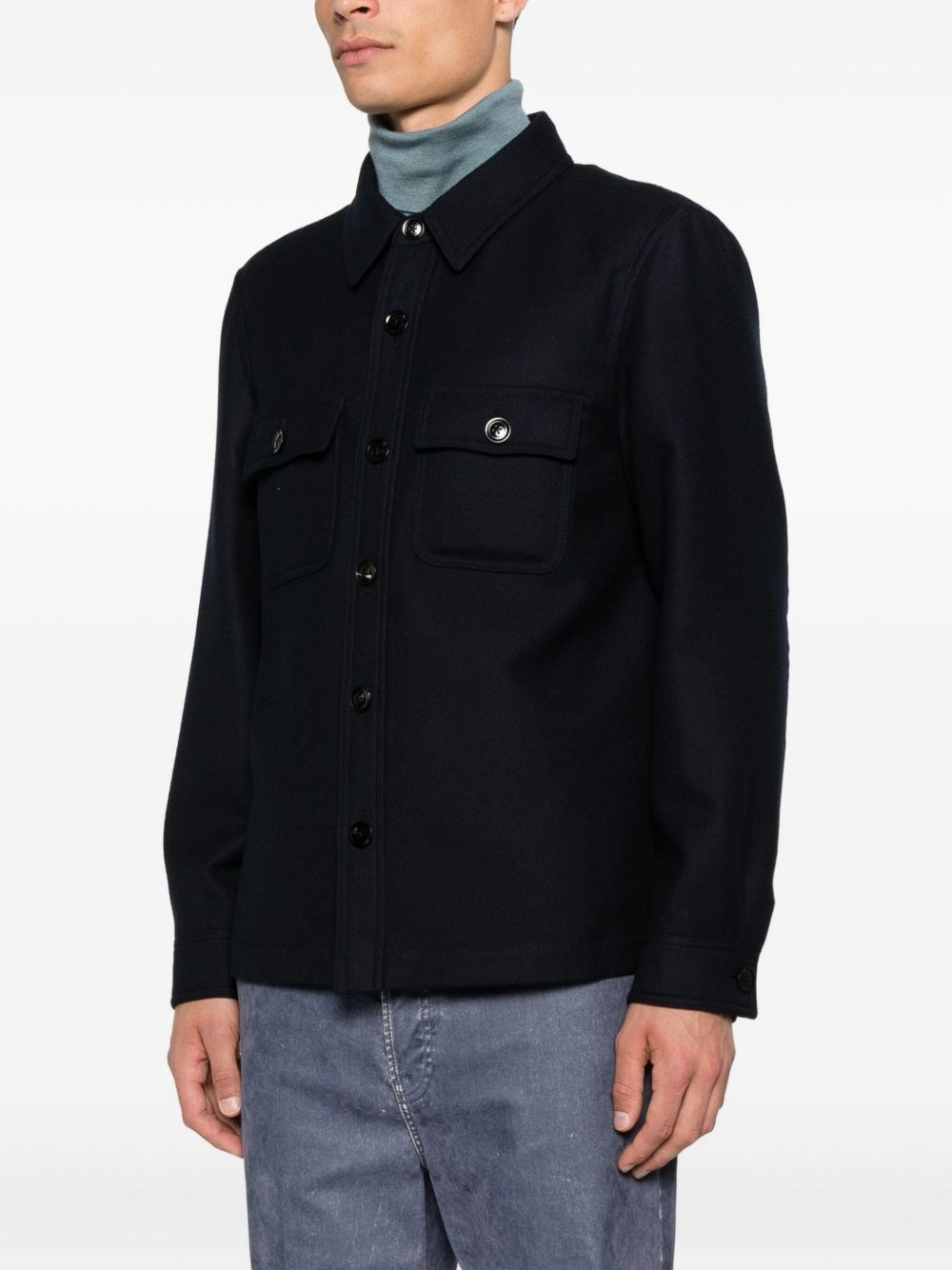 Double splittable light wool chest pocket outershirt - 5