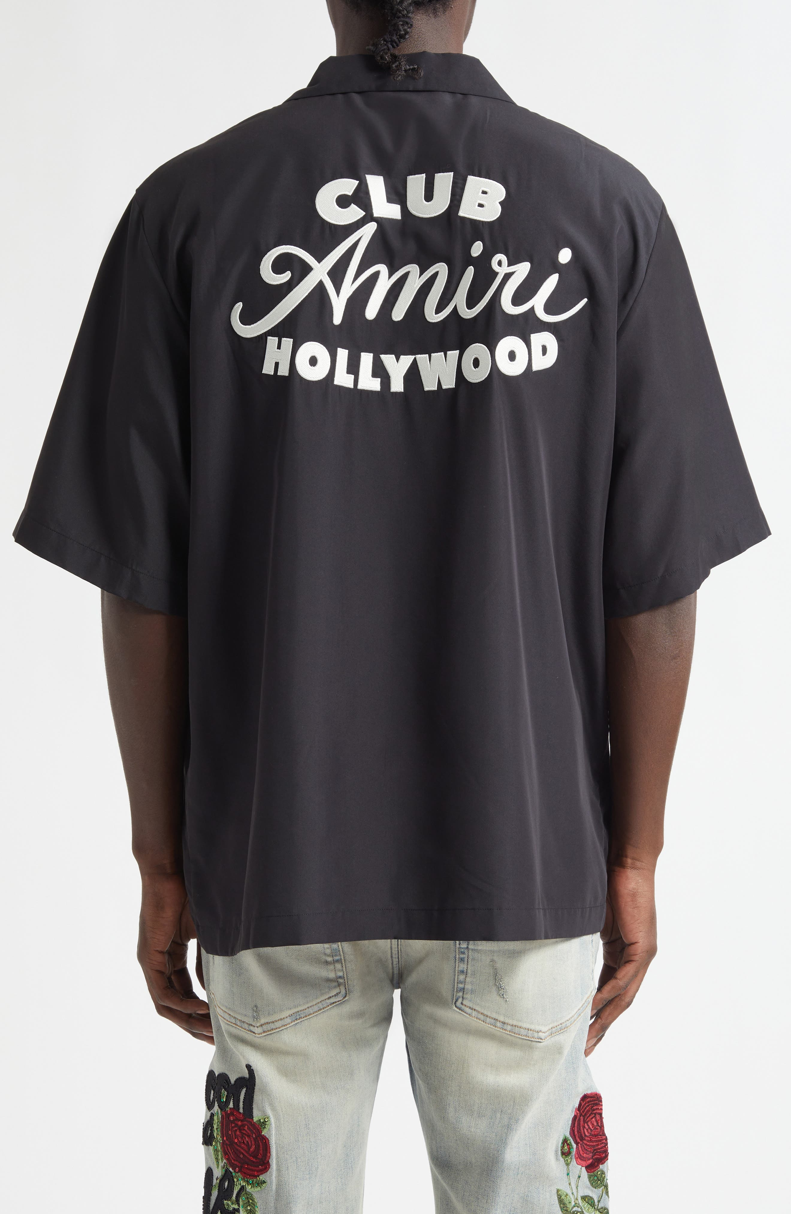 Club Amiri Embroidered Camp Shirt in Black at Nordstrom - 3