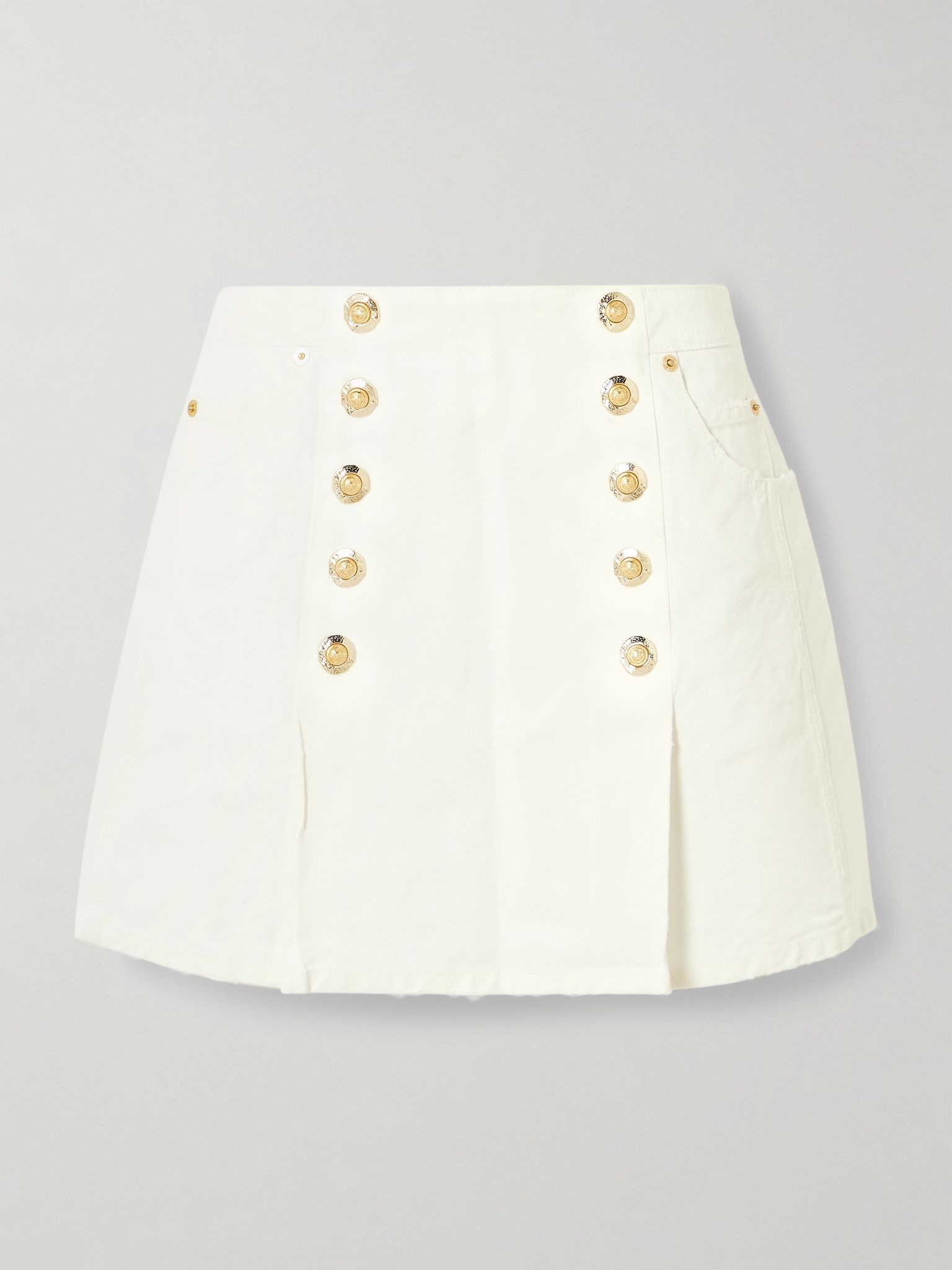 Embellished pleated cotton-canvas mini skirt Cream - 1