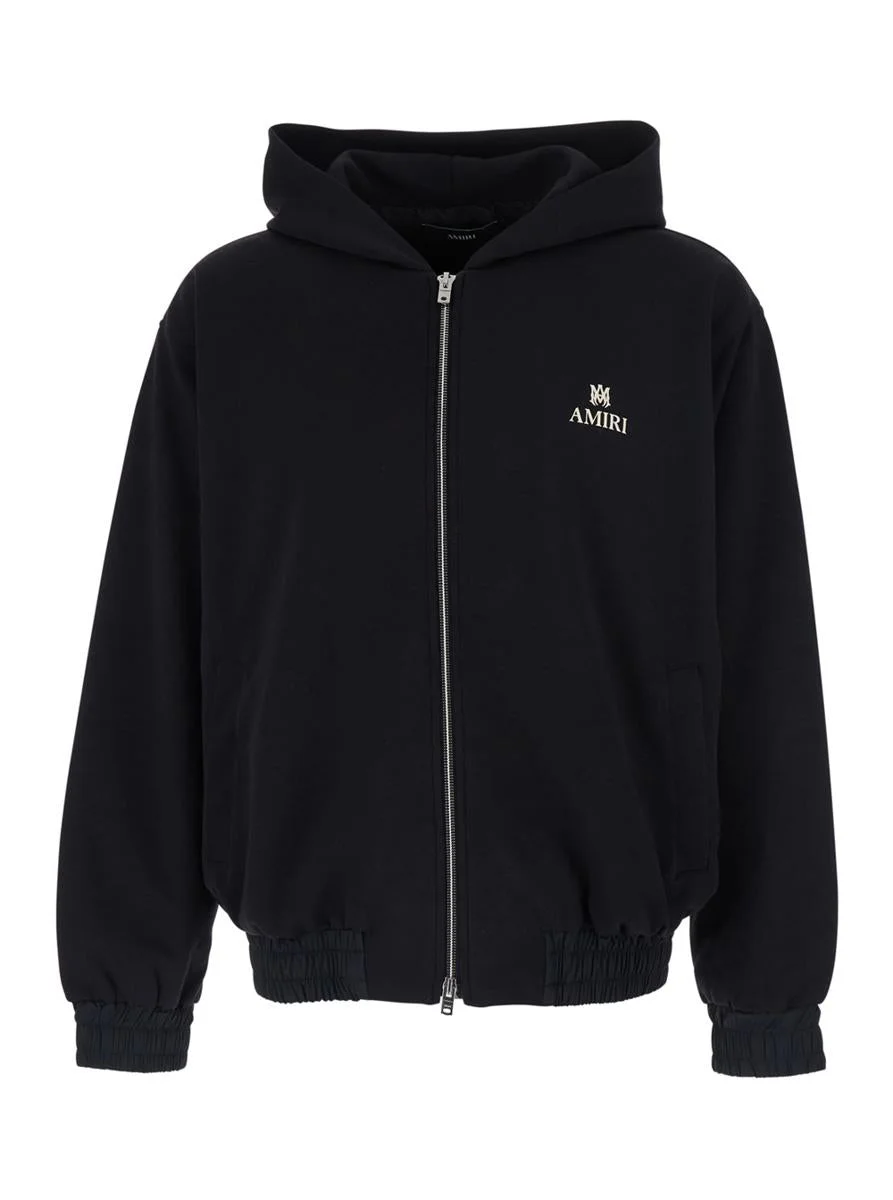 Amiri Black Zip-Up Hoodie With Front Logo Lettering In Cotton Man - 1