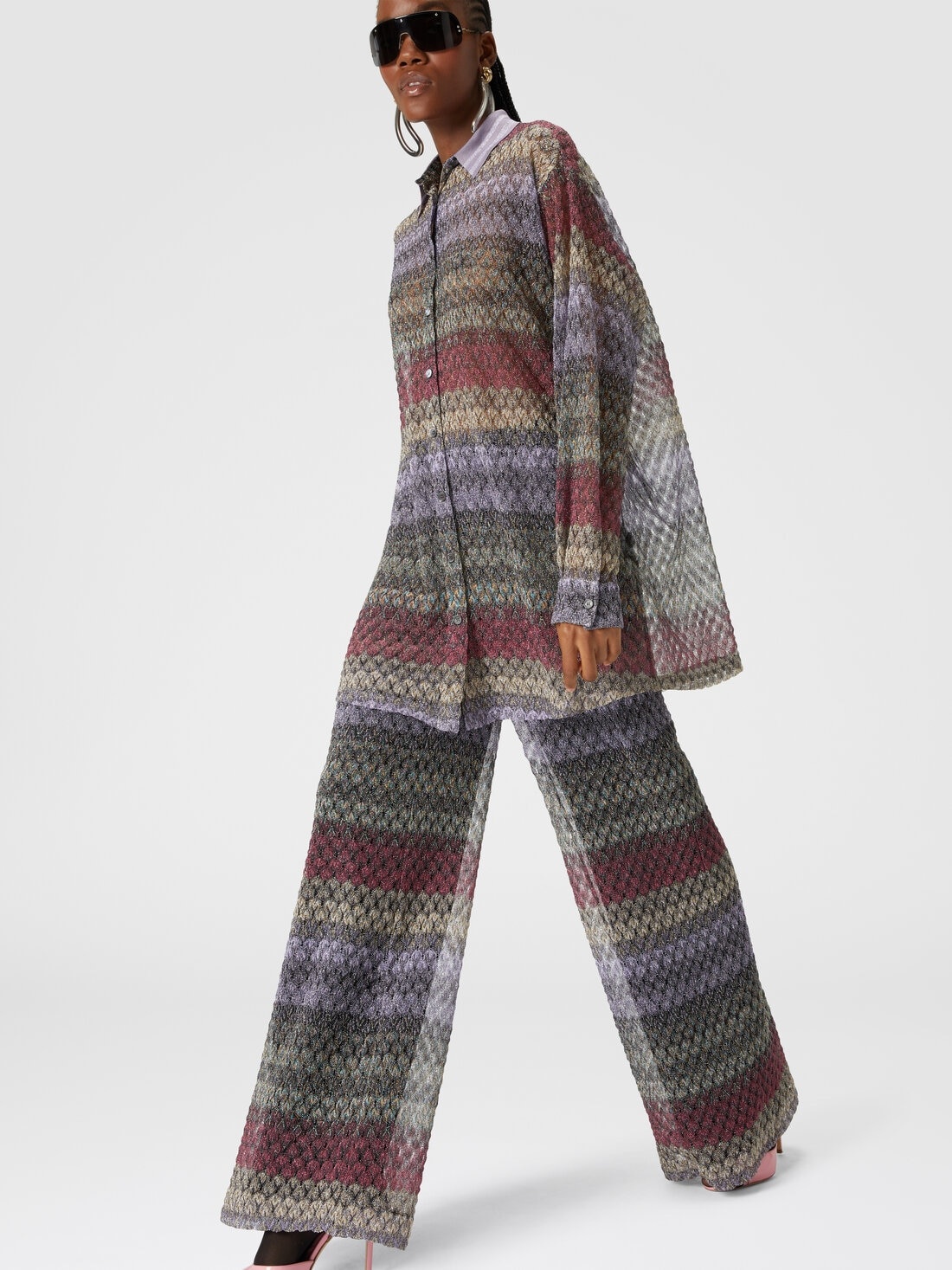 Palazzo-pants with lamé lace motif - 4