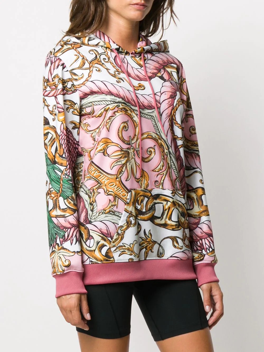 baroque-print drawstring hoodie - 3