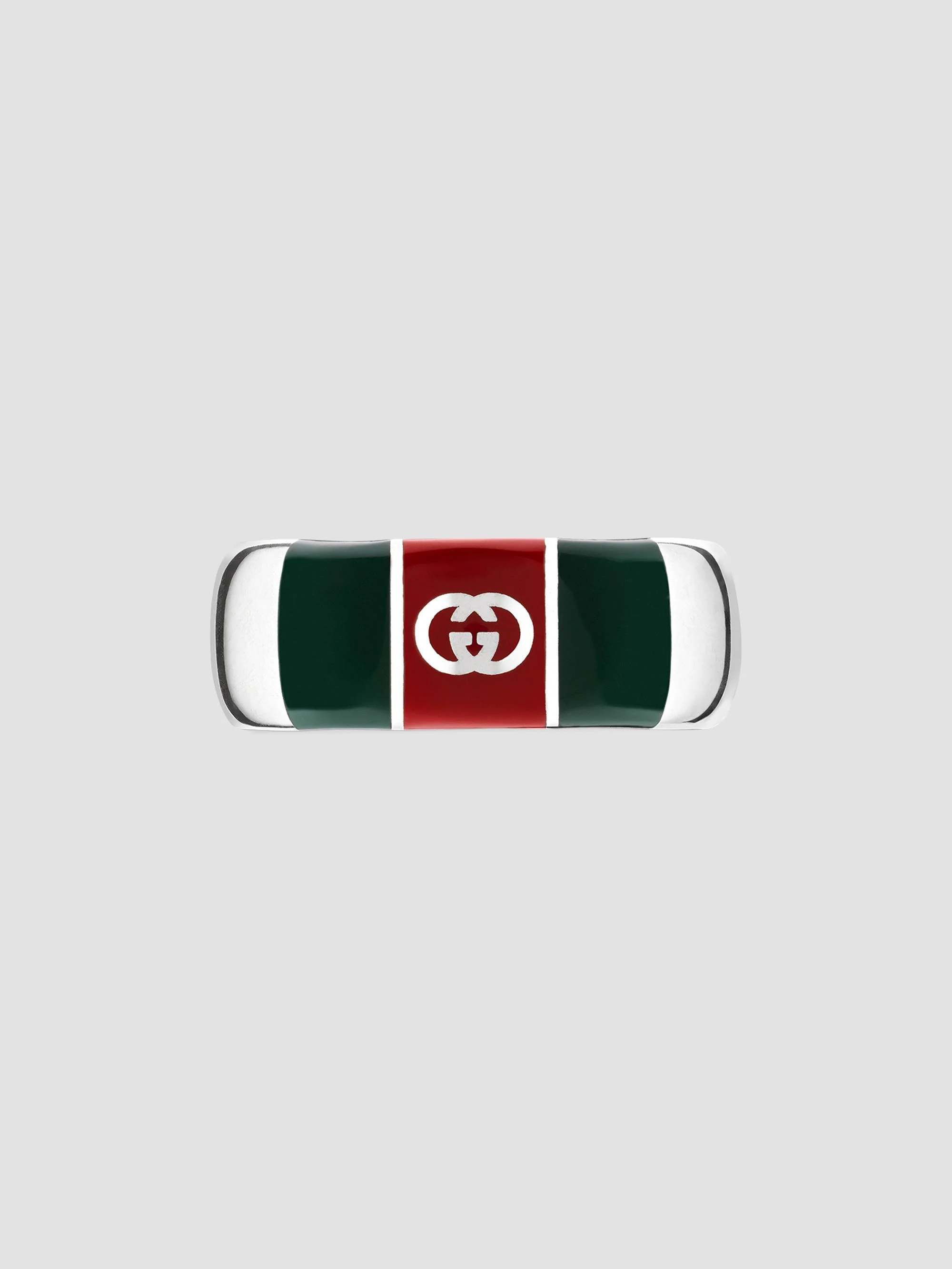 Men's Web Sterling Silver & Enamel Wide Ring - Silver Green Enamel - 1