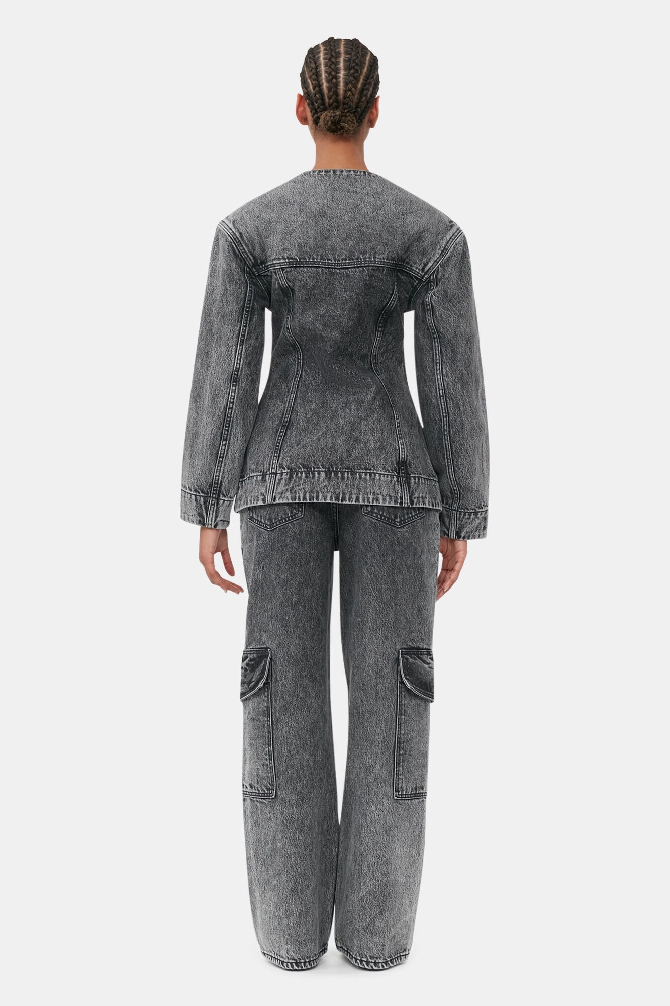 SNOW WASHED DENIM FITTED BLAZER - 4