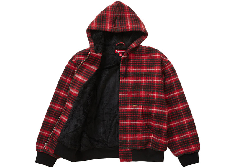 Supreme Supreme Plaid Wool Hooded Work Jacket Red outlook