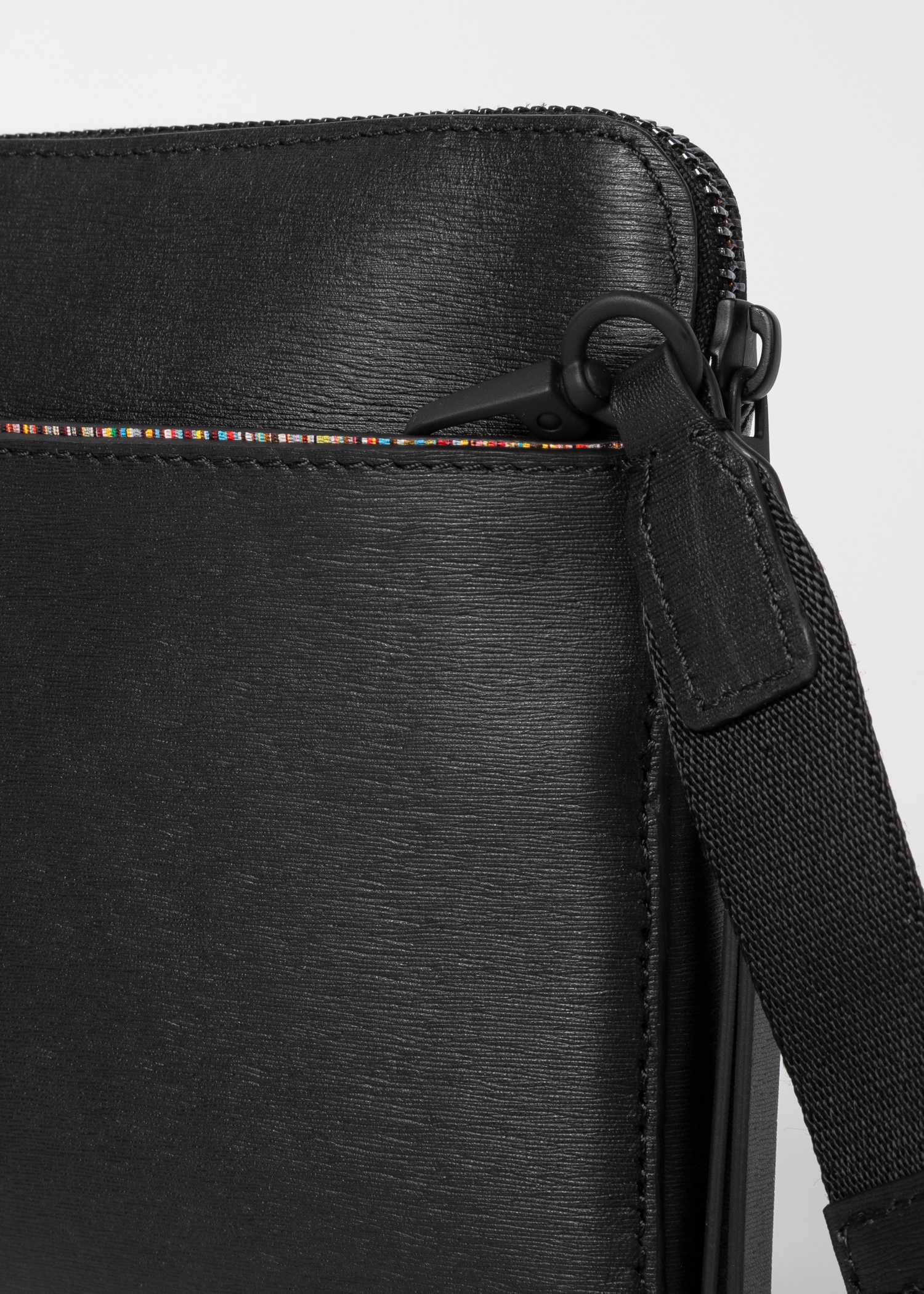 Black Embossed Leather Musette Bag - 5