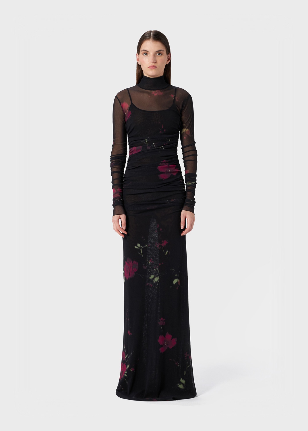 ROSE PRINT LONG DRESS TULLE - 3