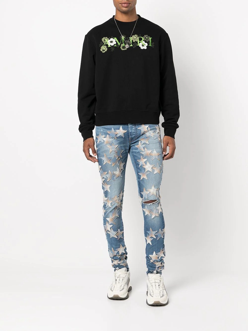 floral embroidery crew neck sweatshirt - 2