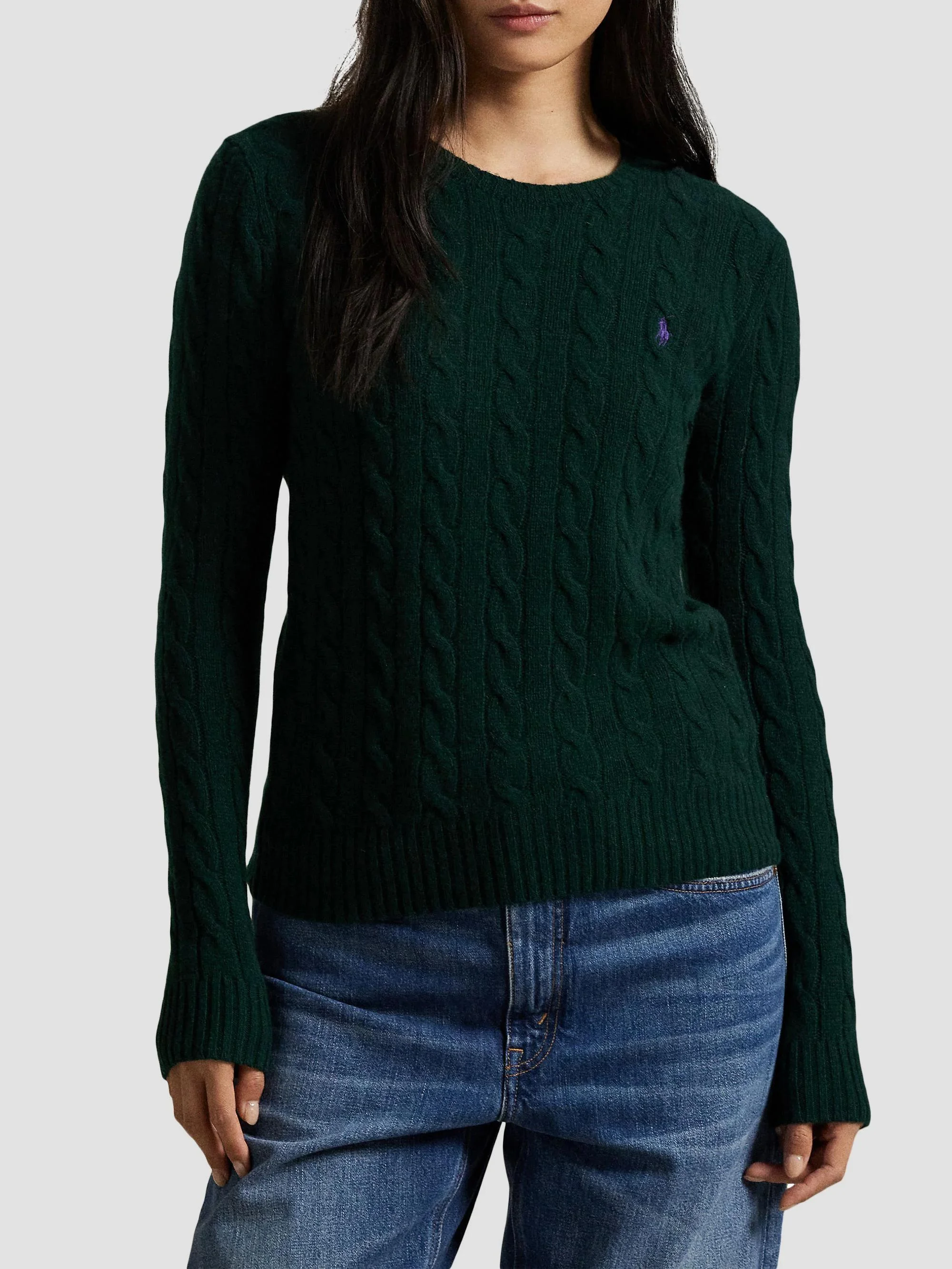 Women's Cable-Knit Wool-Cashmere Crewneck Sweater - College Green - 1