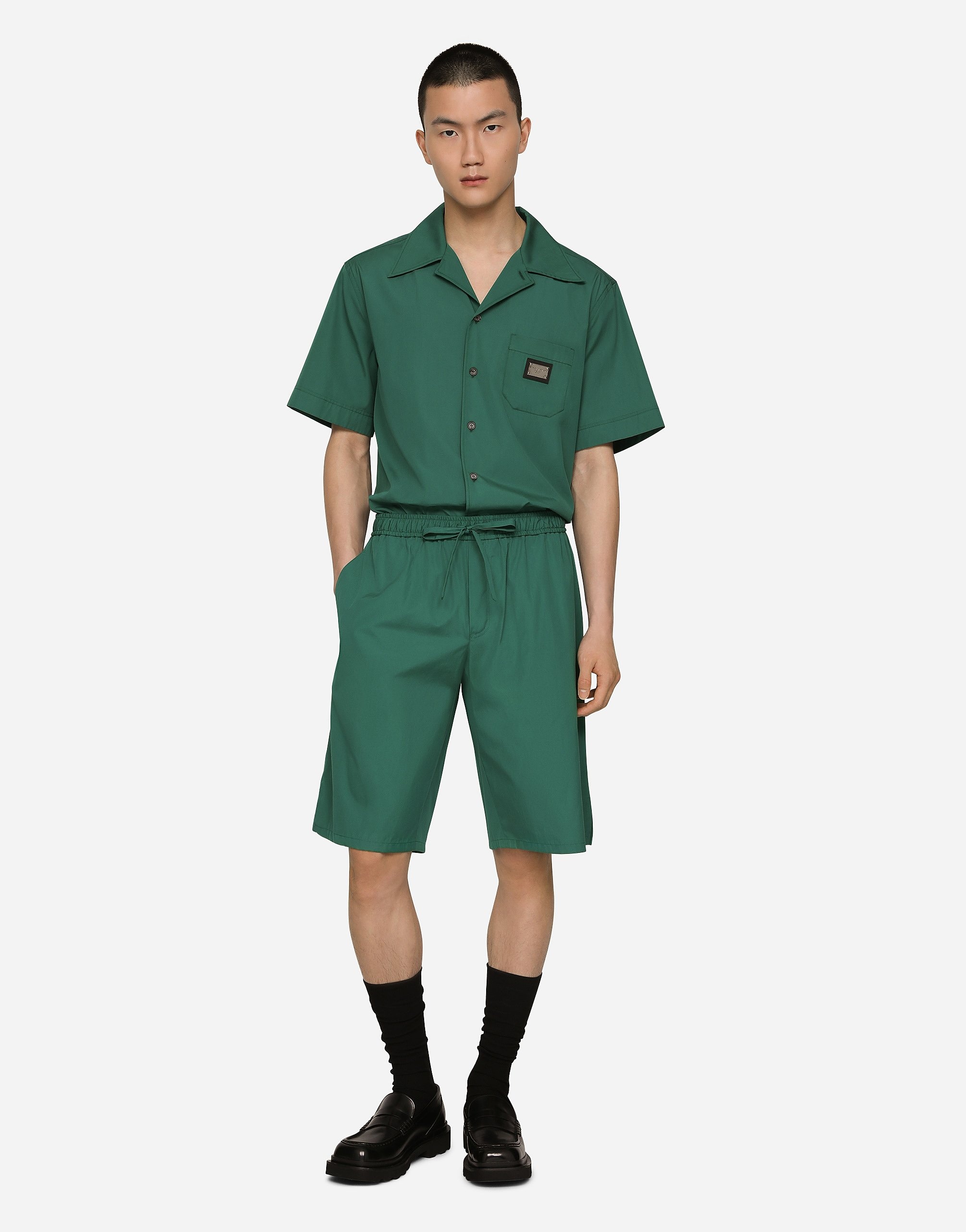 Cotton jogging shorts with logo tag - 2