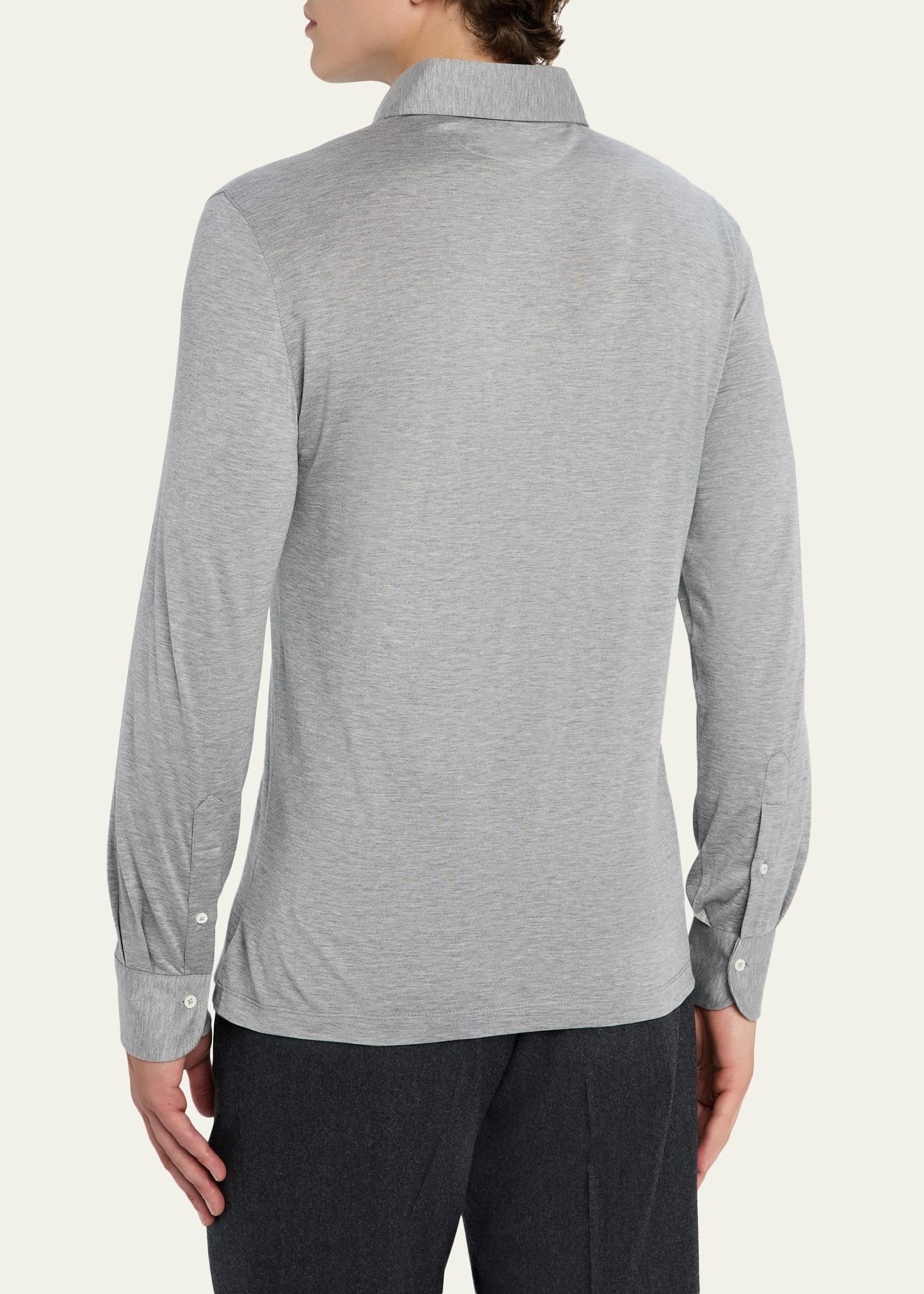 Men's Silk and Cotton Jersey Long-Sleeve Polo Shirt - 3