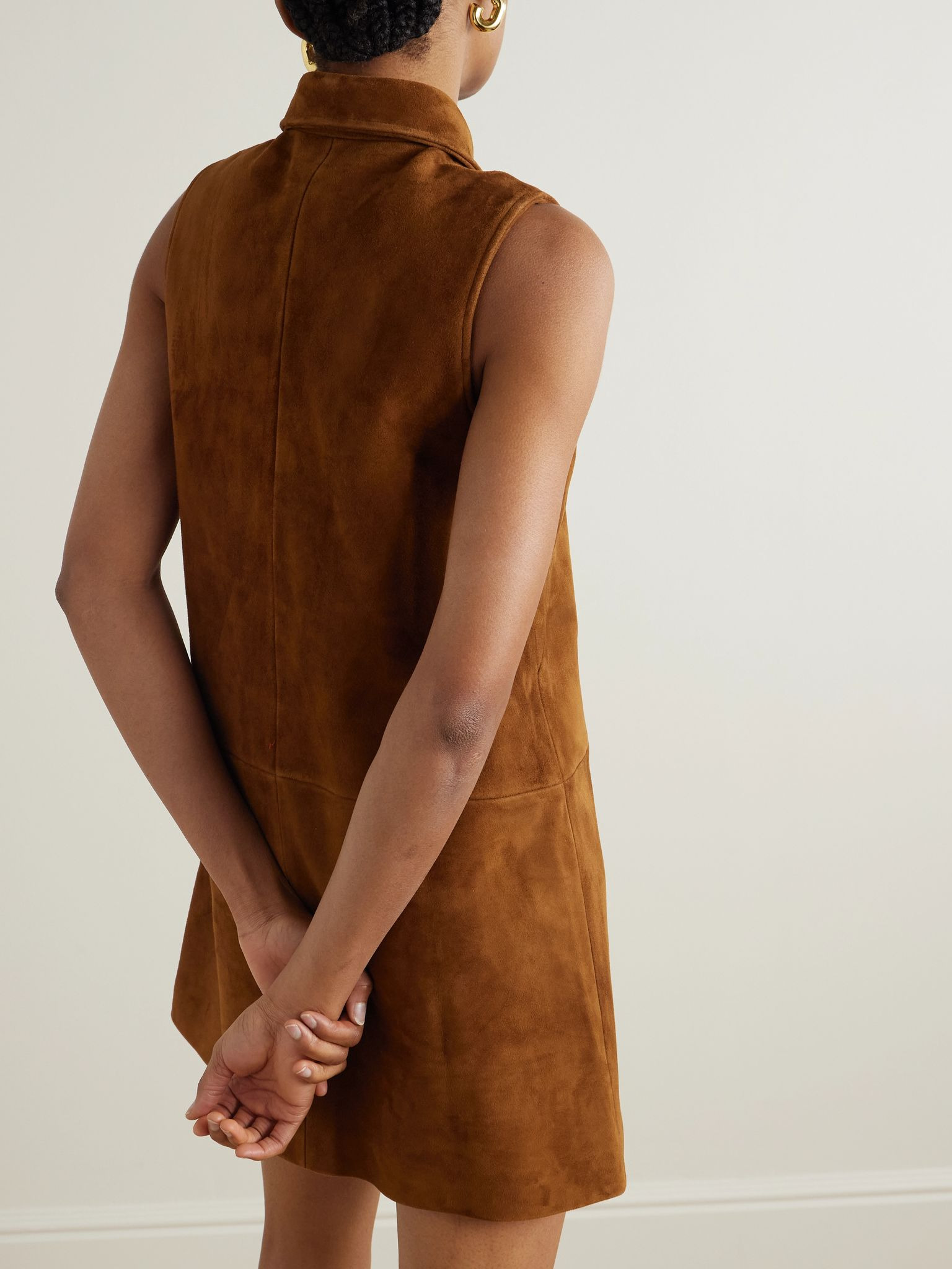 Paneled suede mini shirt dress Tan - 3