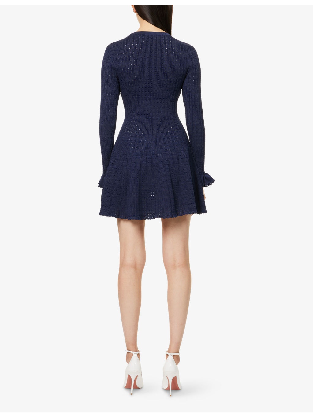 Pointelle Crochet-Embellishment Knitted Mini Dress - 4