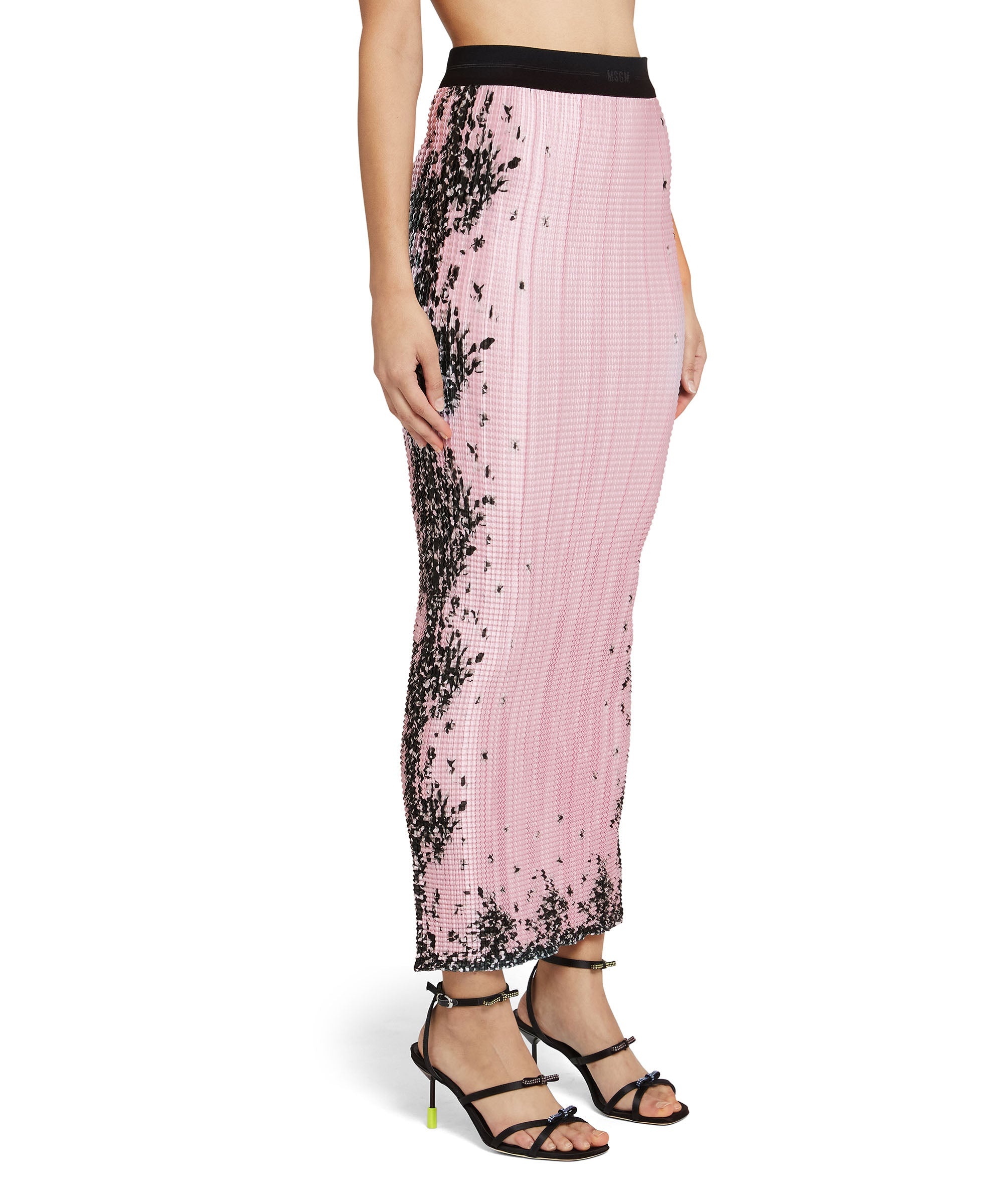 Satin long skirt with micro pleats and "blossom" print - 4