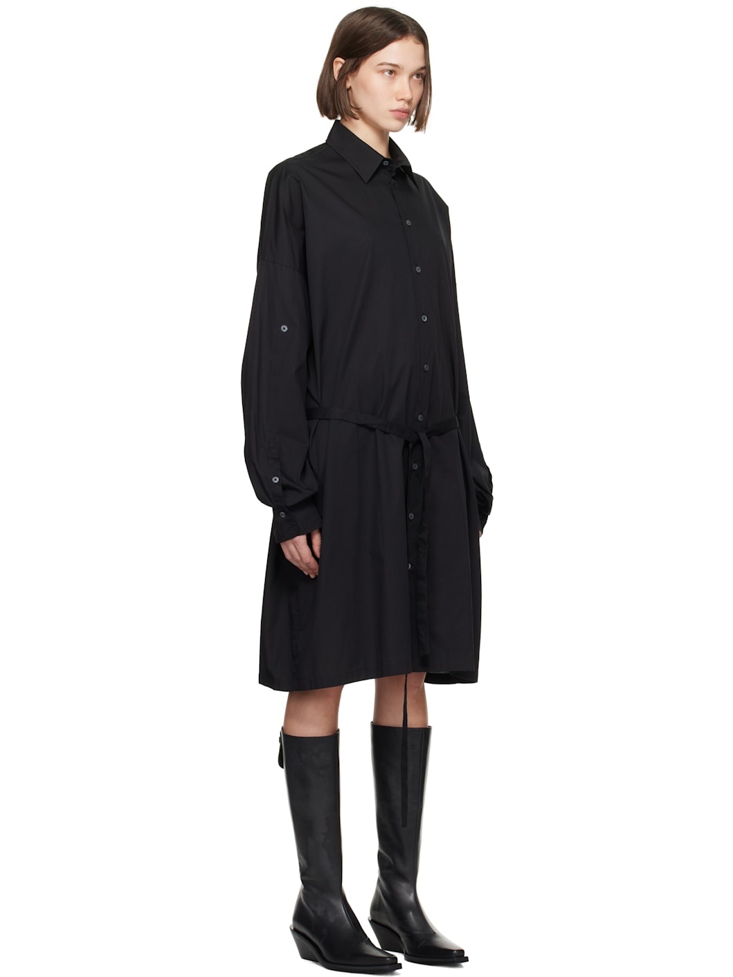 Black Slouchy Shirt Midi Dress - 2