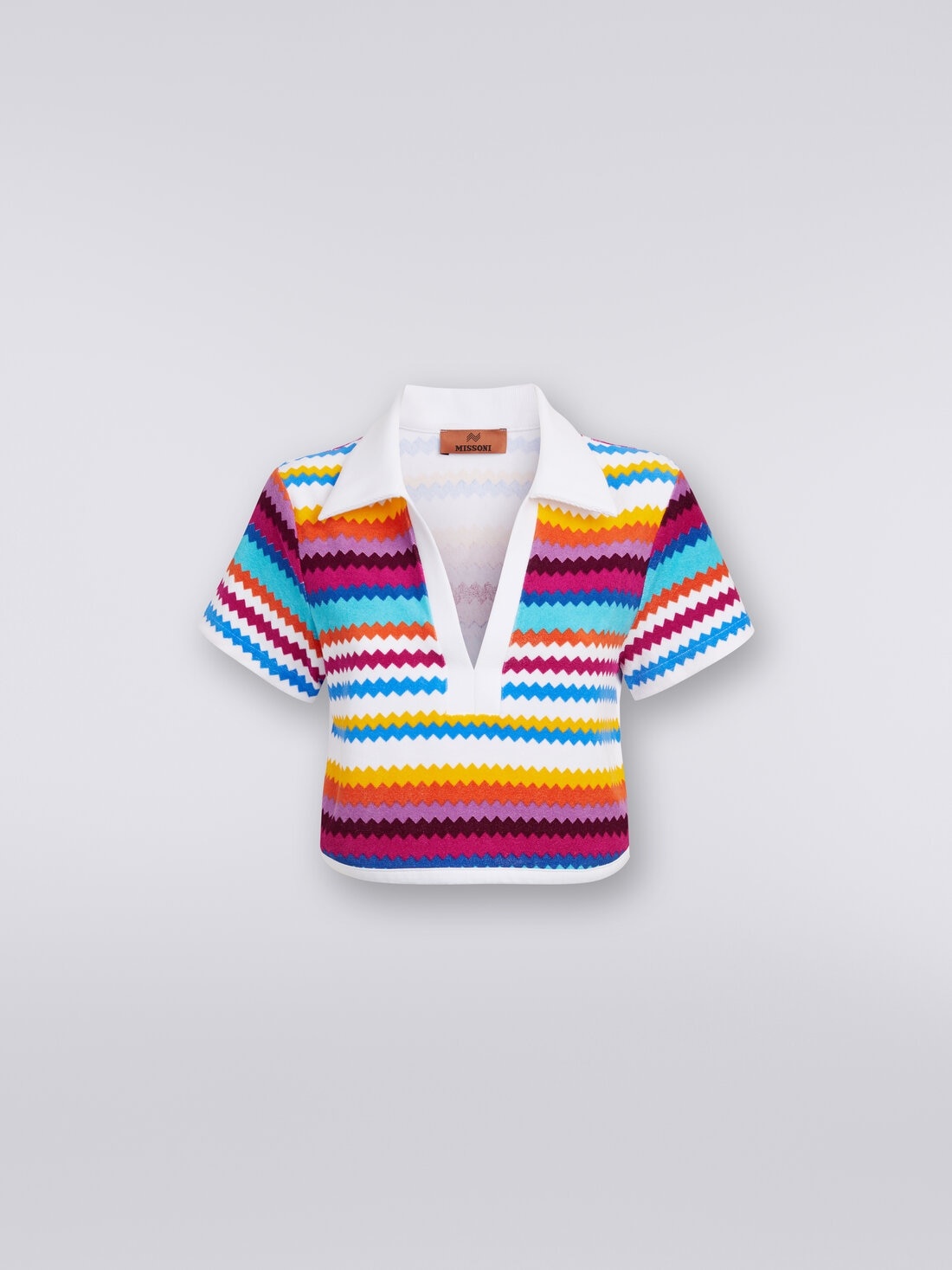 Zigzag terry polo shirt crop top - 1