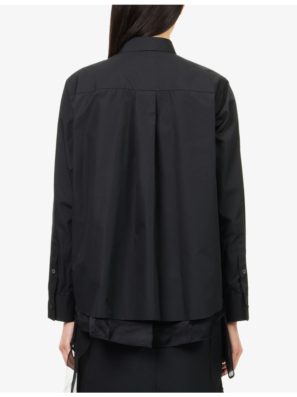 Layered-Hem Long-Sleeve Cotton-Poplin and Satin Shirt - 4
