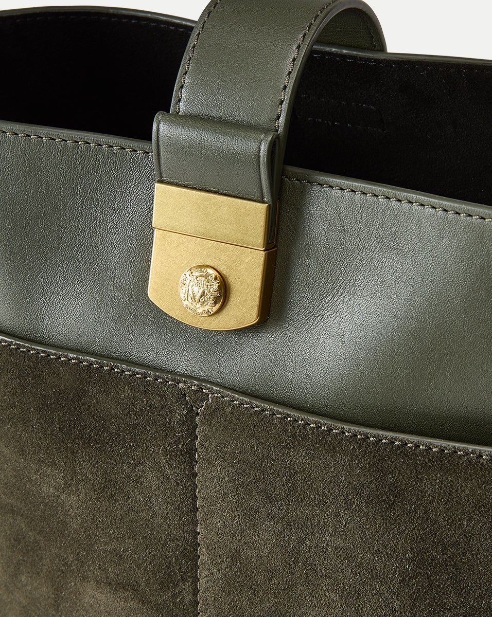 SMALL SUEDE CREST LOCK BUCKET BAG - 3