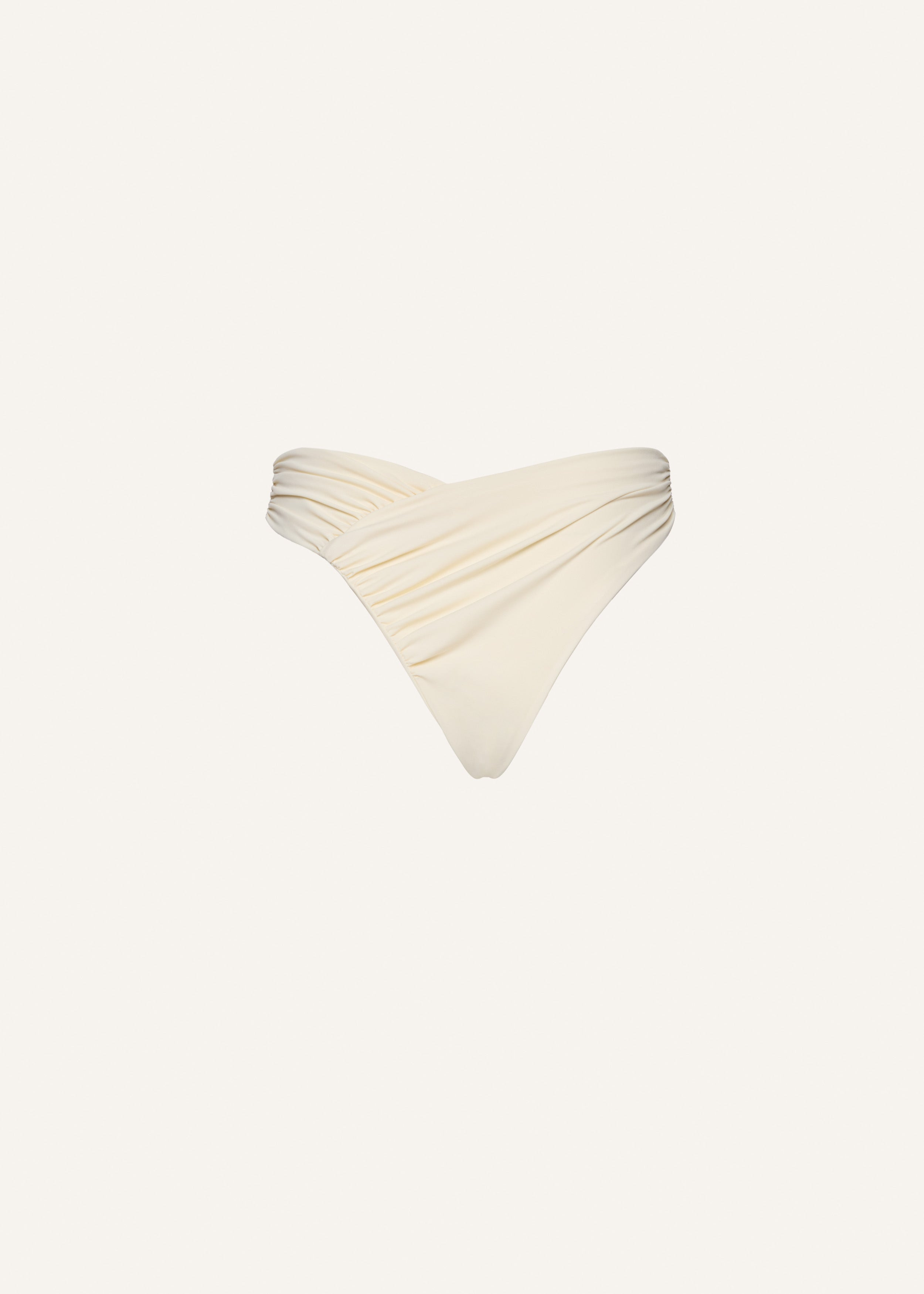Ruched asymmetric swim bottom in cream - 2