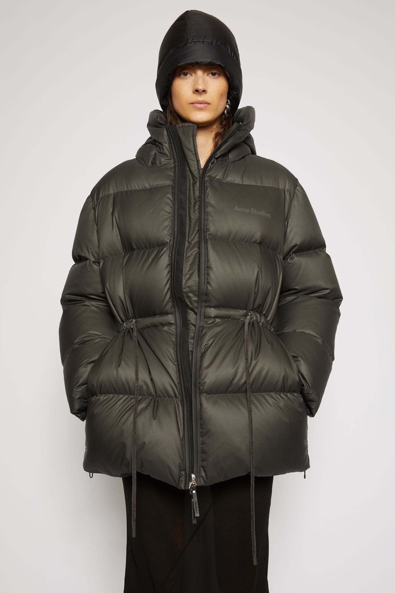 Hooded puffer coat dark grey - 5