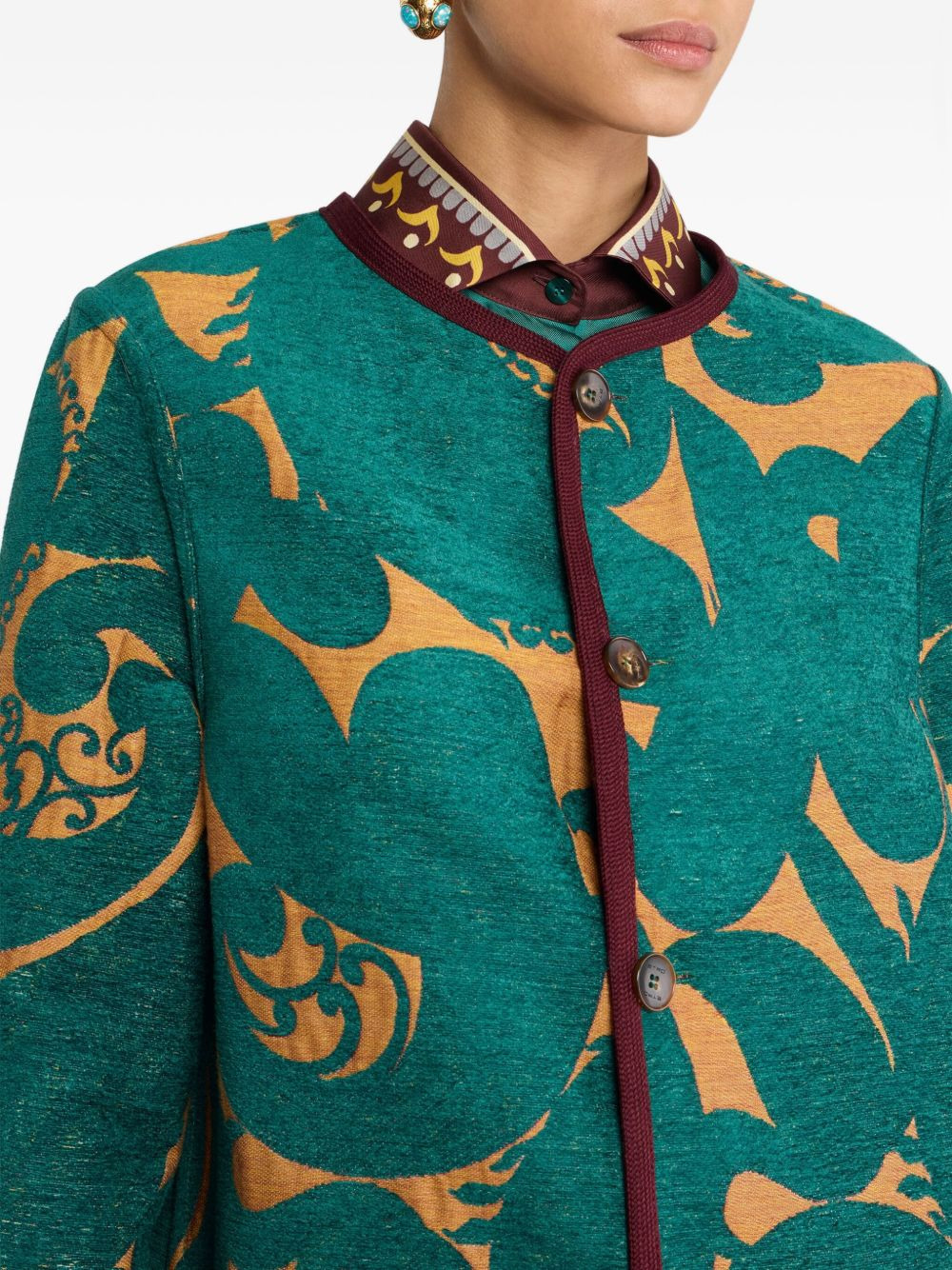 paisley-jacquard chenille coat - 5