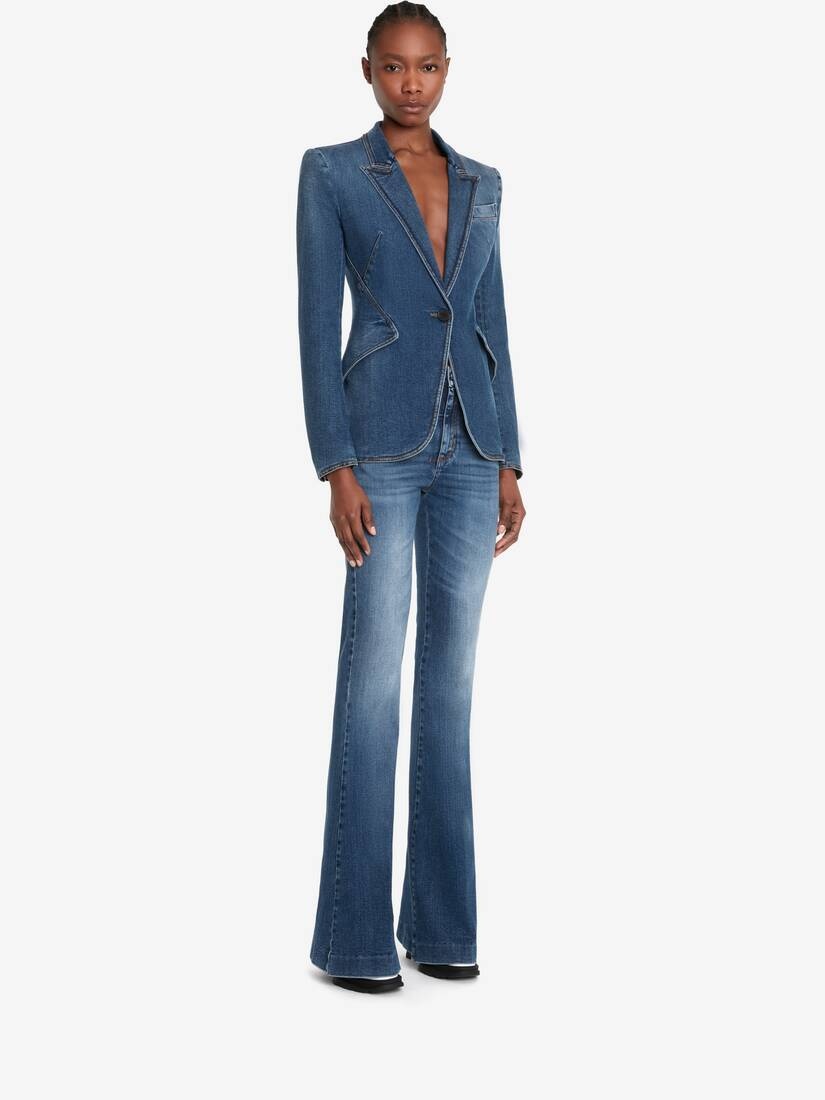 Women's Narrow Bootcut Denim Trouser in Washed Blue - 3