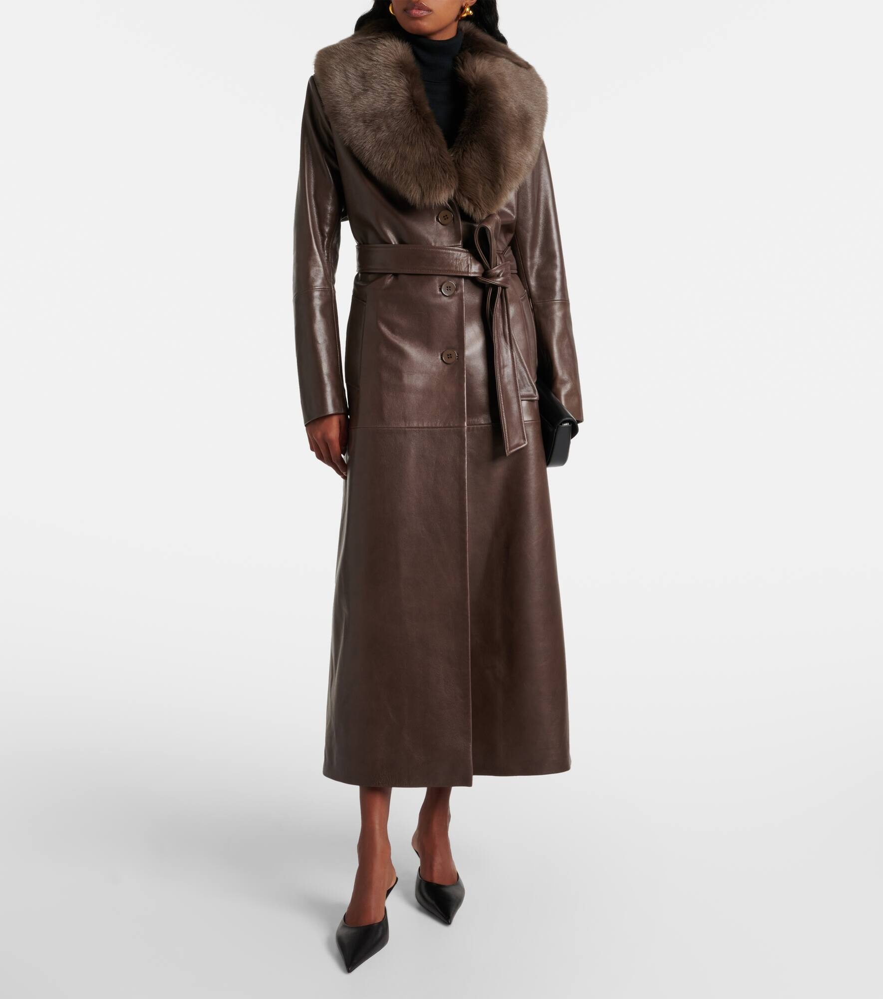 Dakota shearling-trimmed leather trench coat - 8
