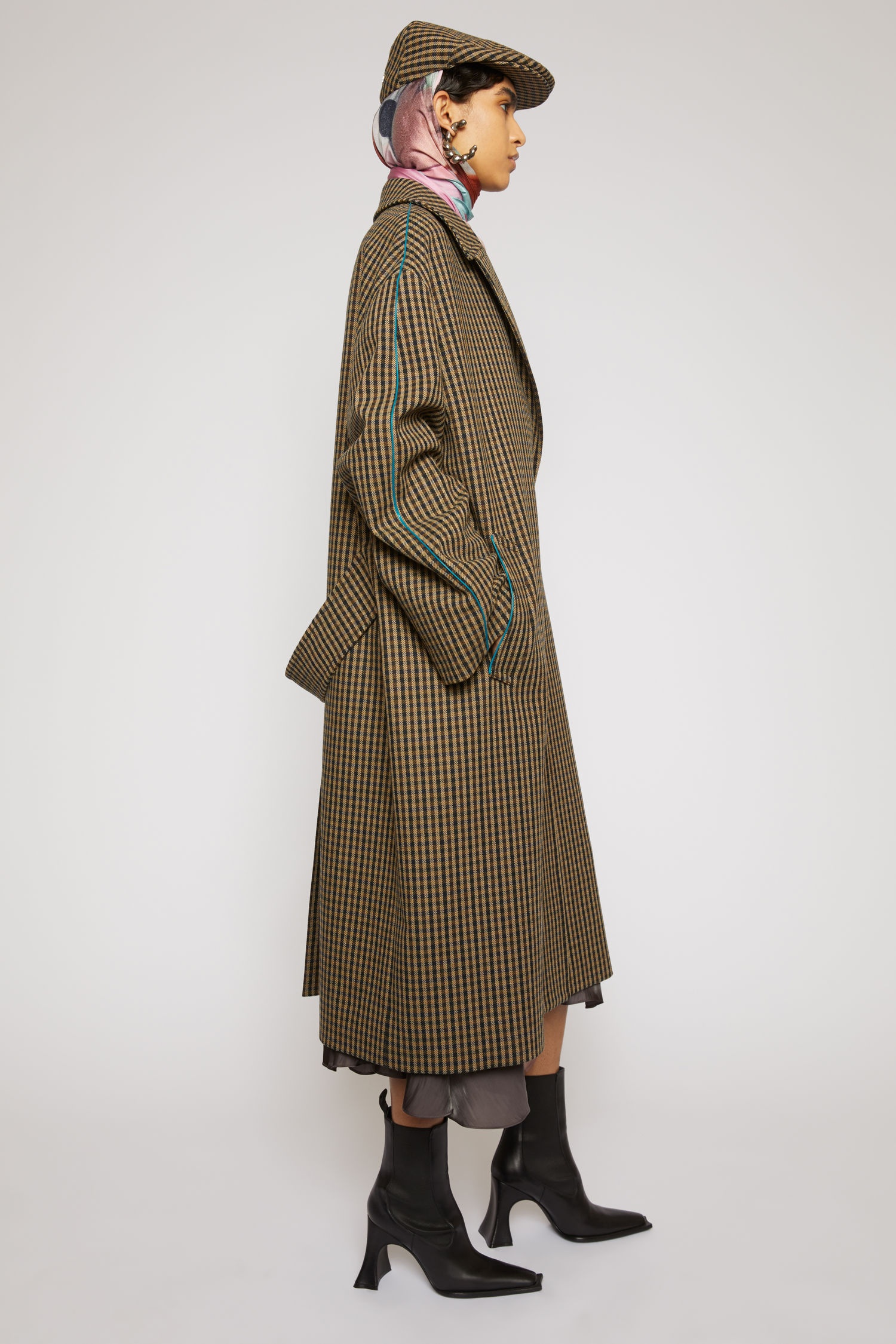 Checked wool coat beige/brown - 3